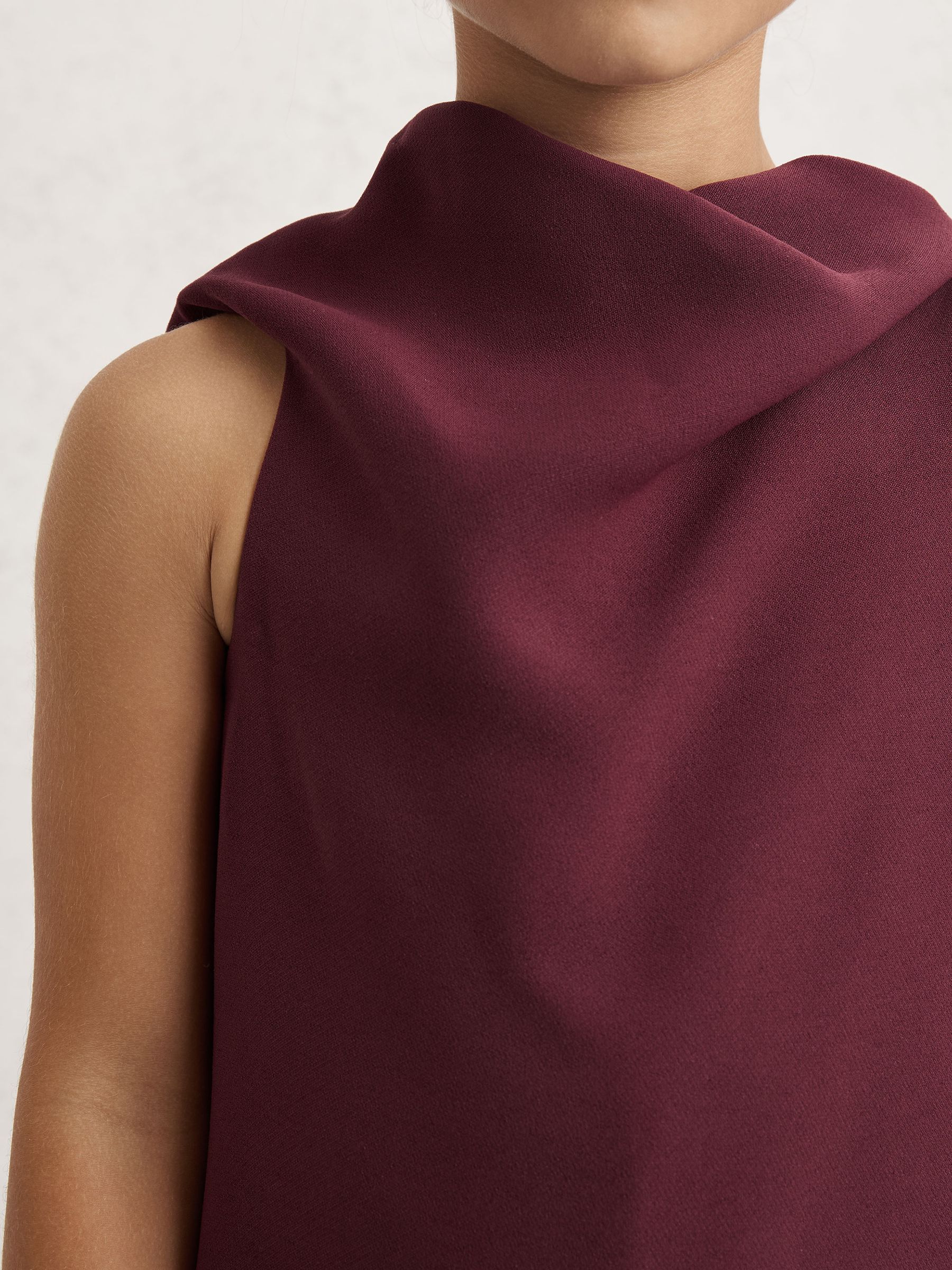 13-14 yrs High-Neck Drape Back Dress in Burgundy