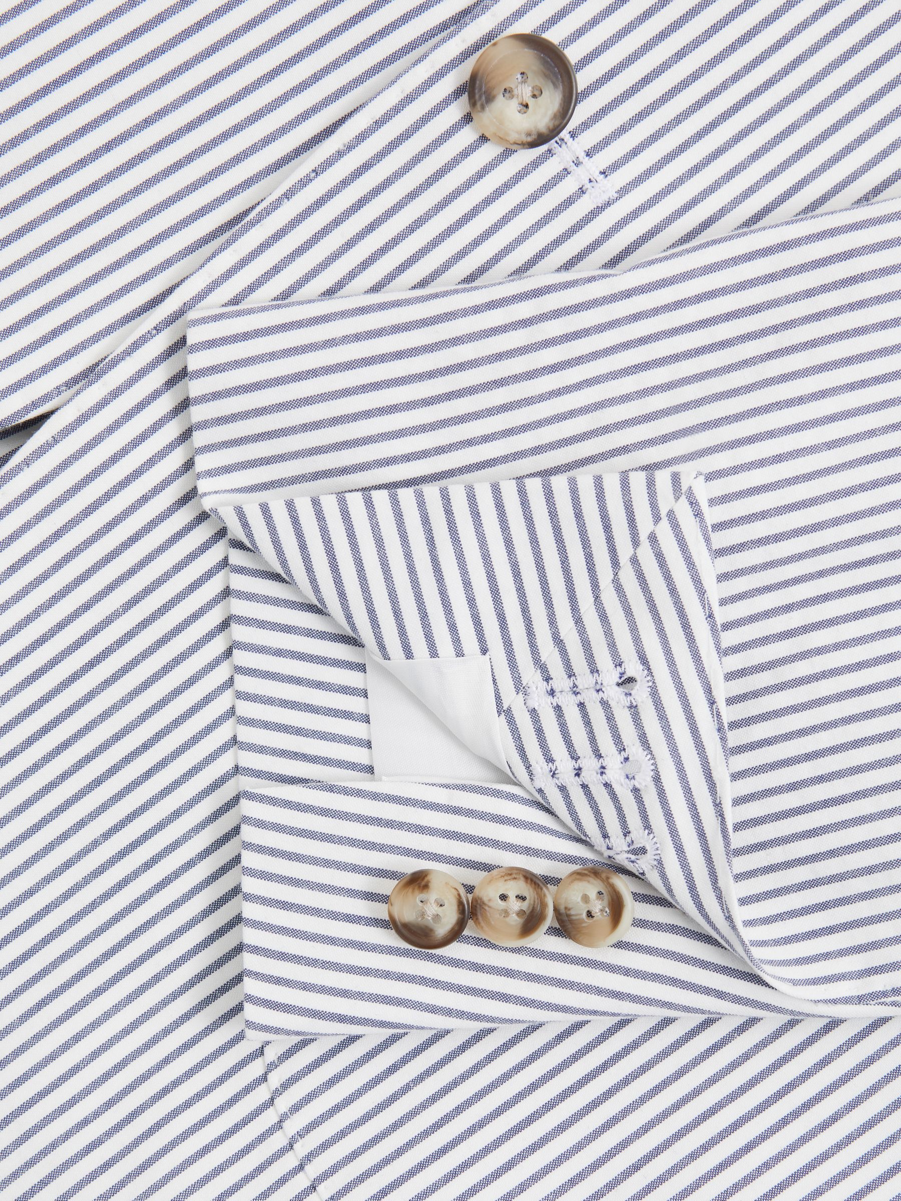 Barr Soft Blue/White Cotton Seersucker Single Breasted Slim Fit Blazer