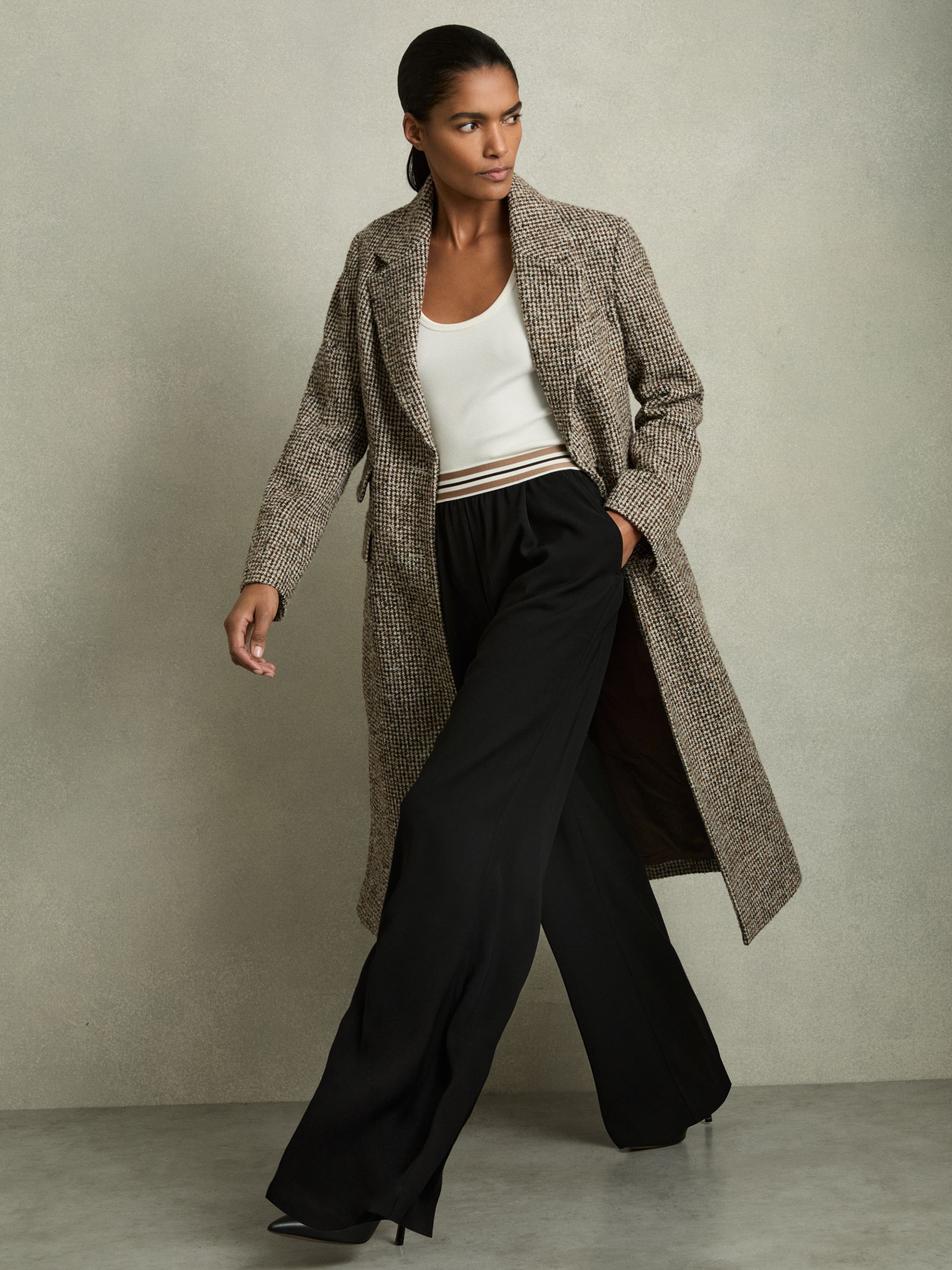 Stripe-Waistband Wide-Leg Trousers in Black