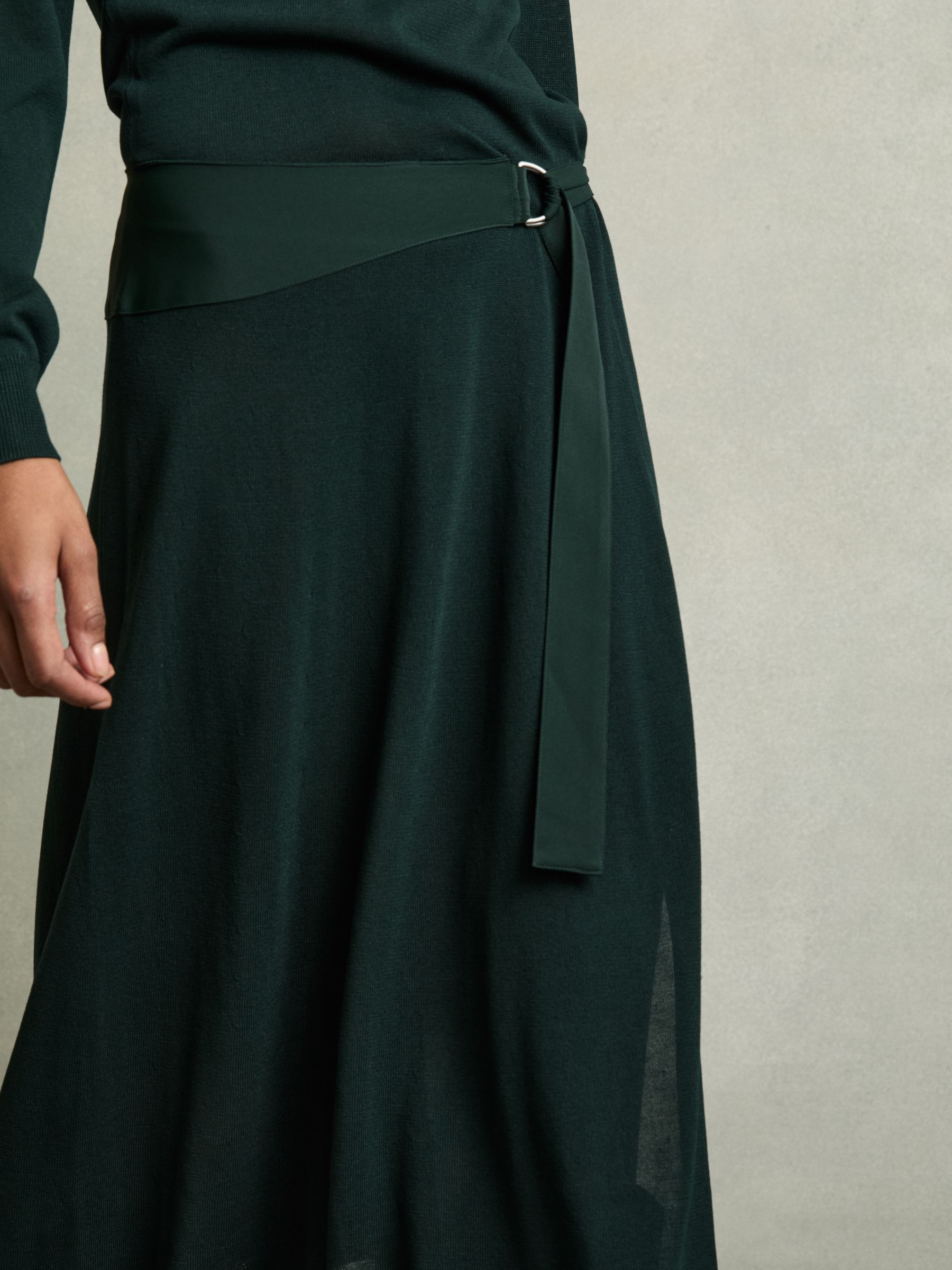 Petite Compact-Knit Belted Midi Dress in Dark Green