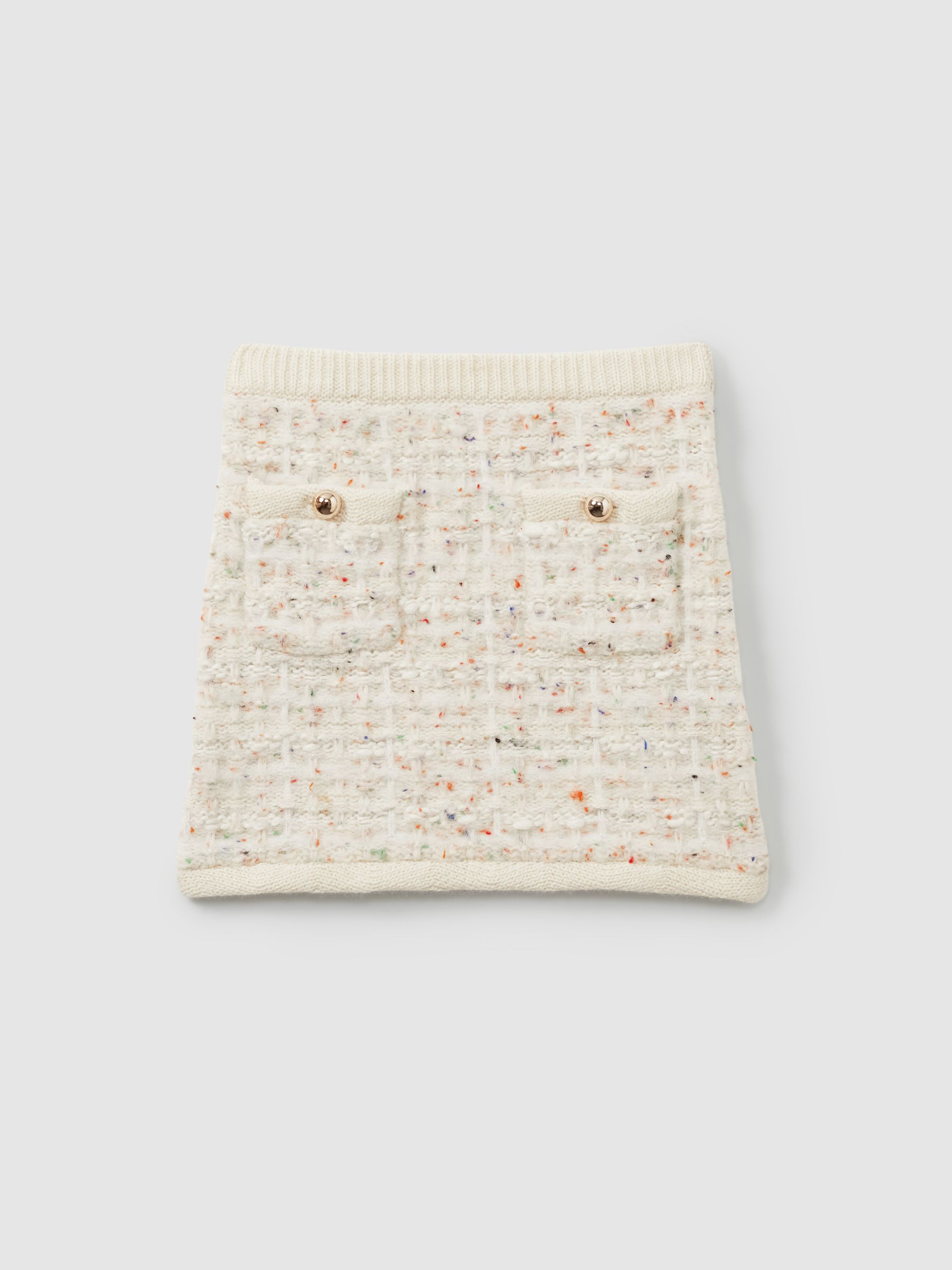 4-9 yrs Tweed-Effect Knitted Mini Skirt with Merino in Cream
