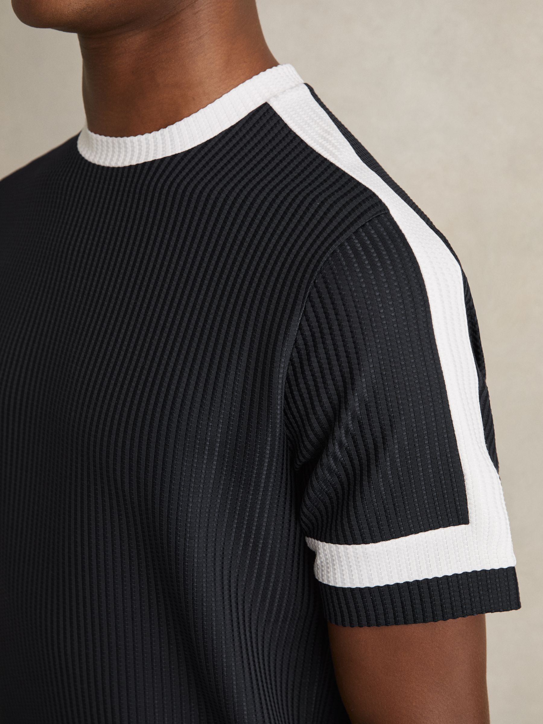 Oversized Textured T-Shirt in Navy/White