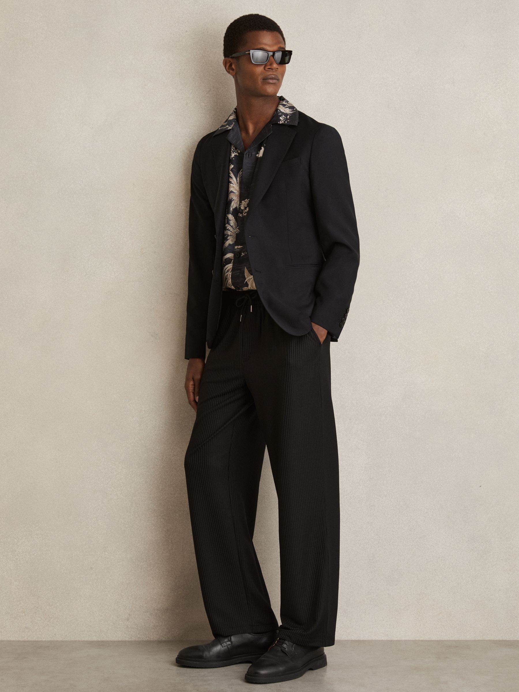 Jungle Print Cuban-Collar Shirt in Black