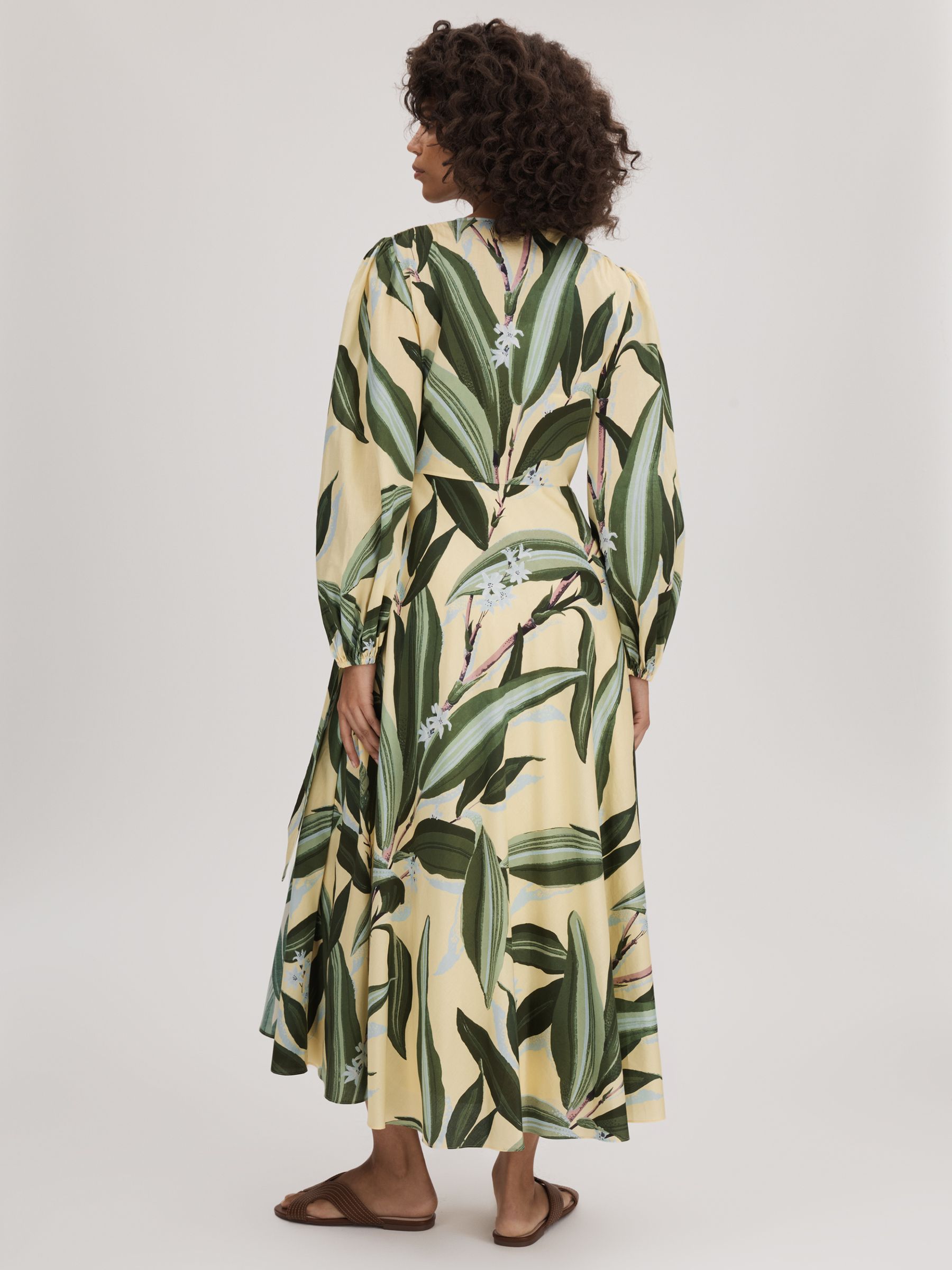 Florere Printed Wrap Midi Dress in Pale Yellow