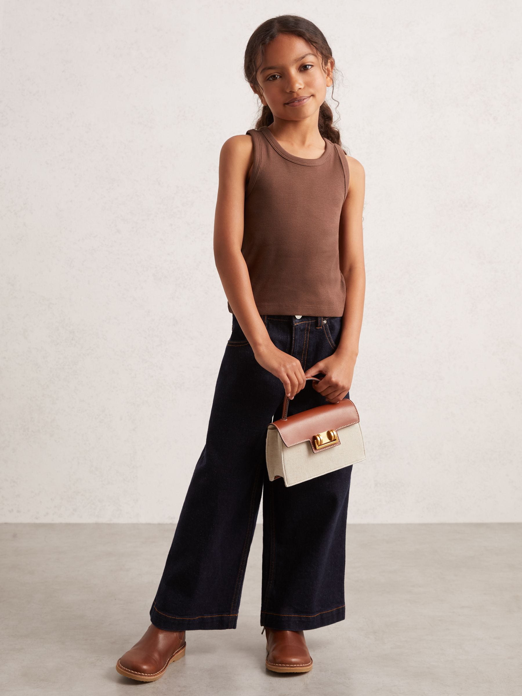 9-13 yrs Stretch-Cotton Ribbed Vest in Chocolate