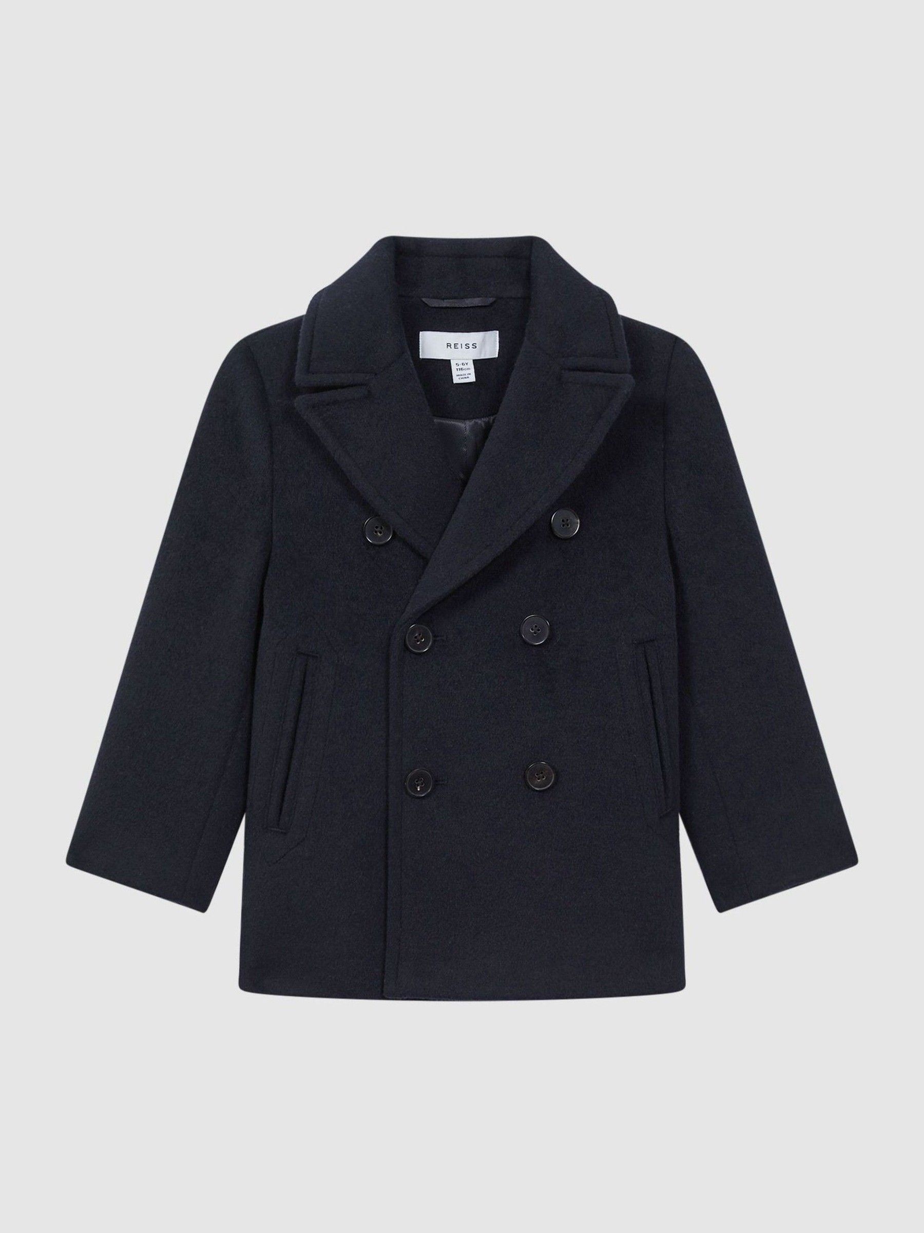 9-13 yrs Wool Blend Twill Double Breasted Coat in Navy