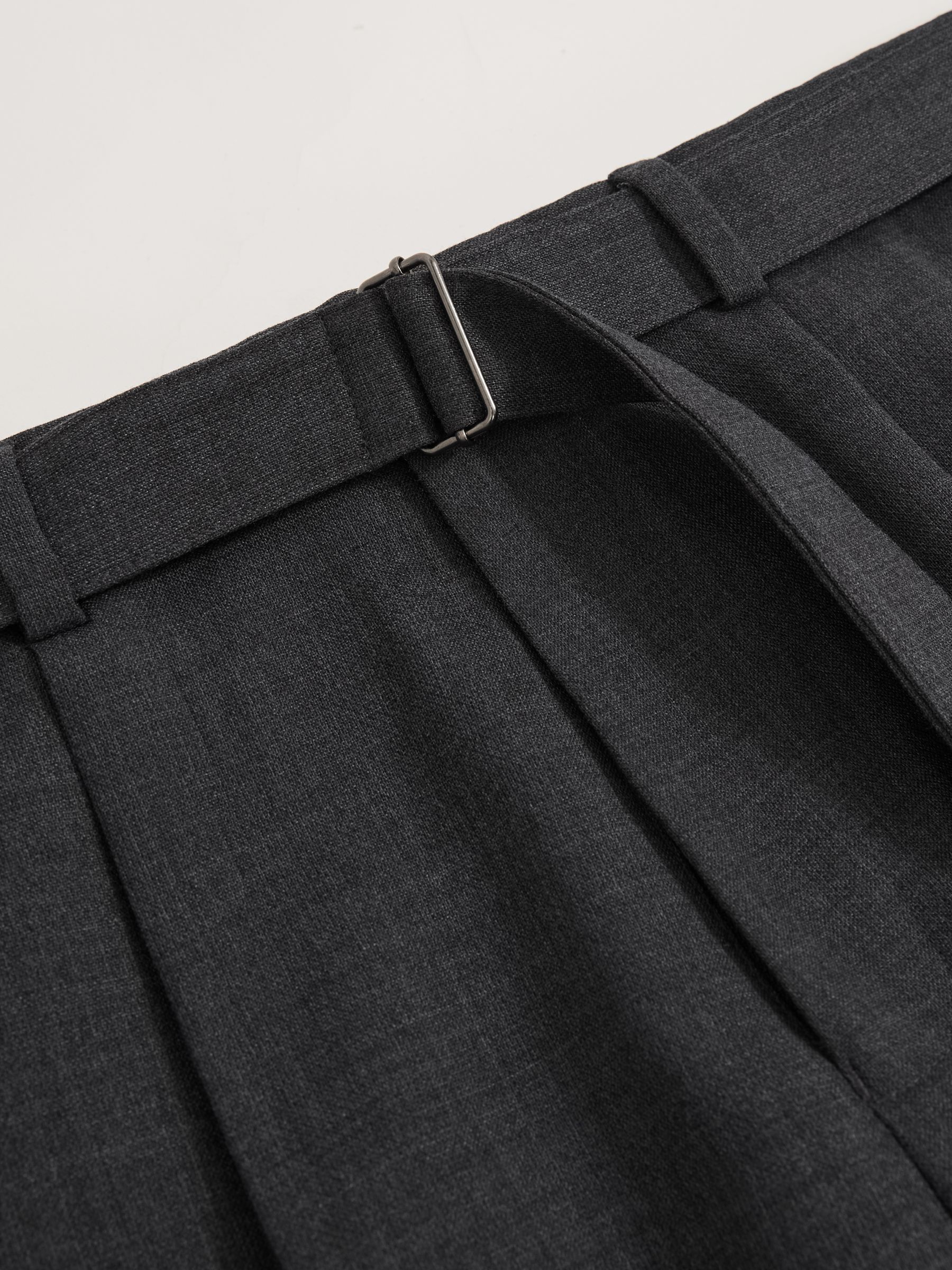 Wool-Blend Belted Trousers in Charcoal Grey