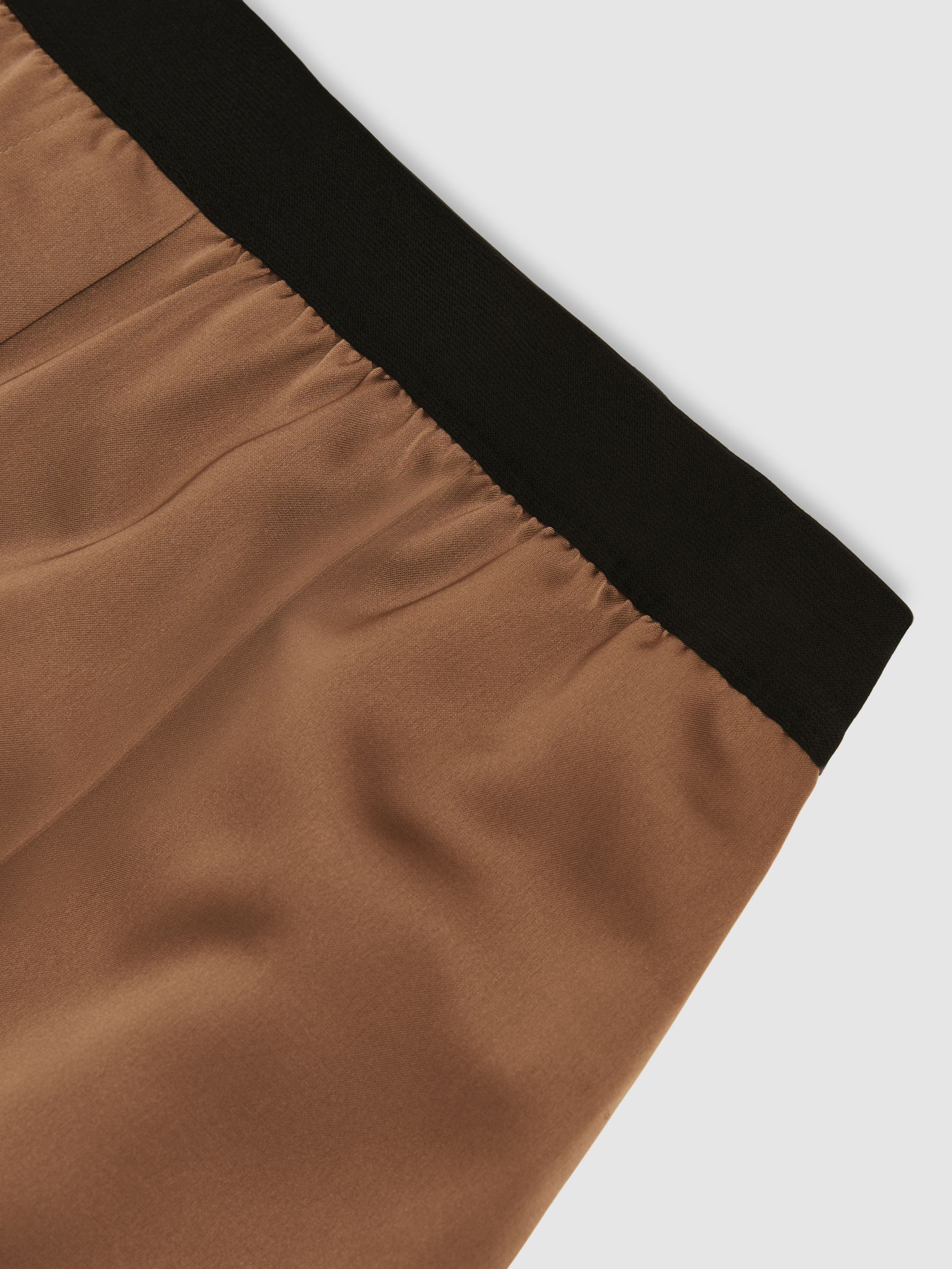 Satin Wide Leg Elastic Waist Trousers in Taupe Neutral