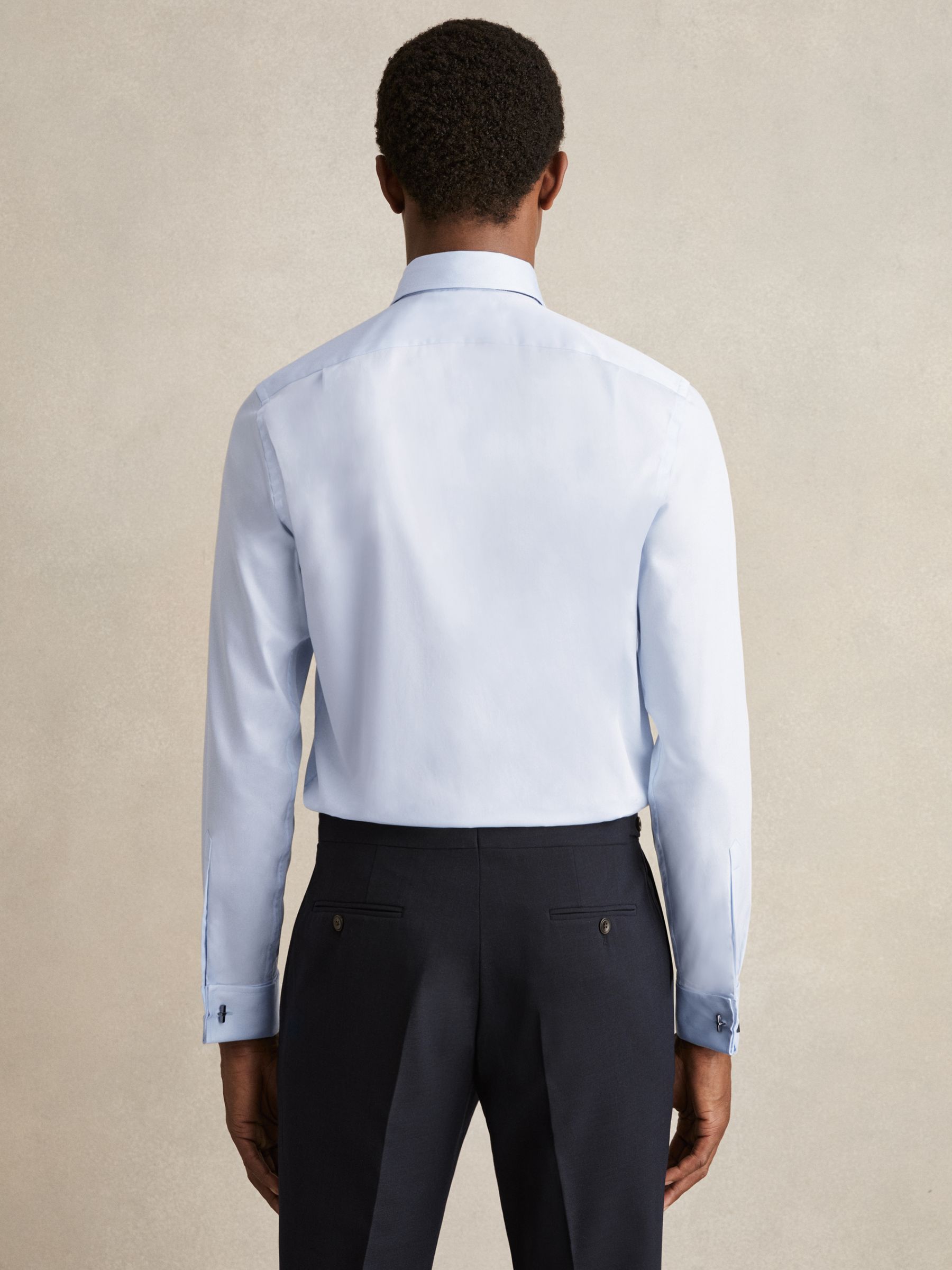 Regular Fit Cotton Double-Cuff Shirt in Soft Blue