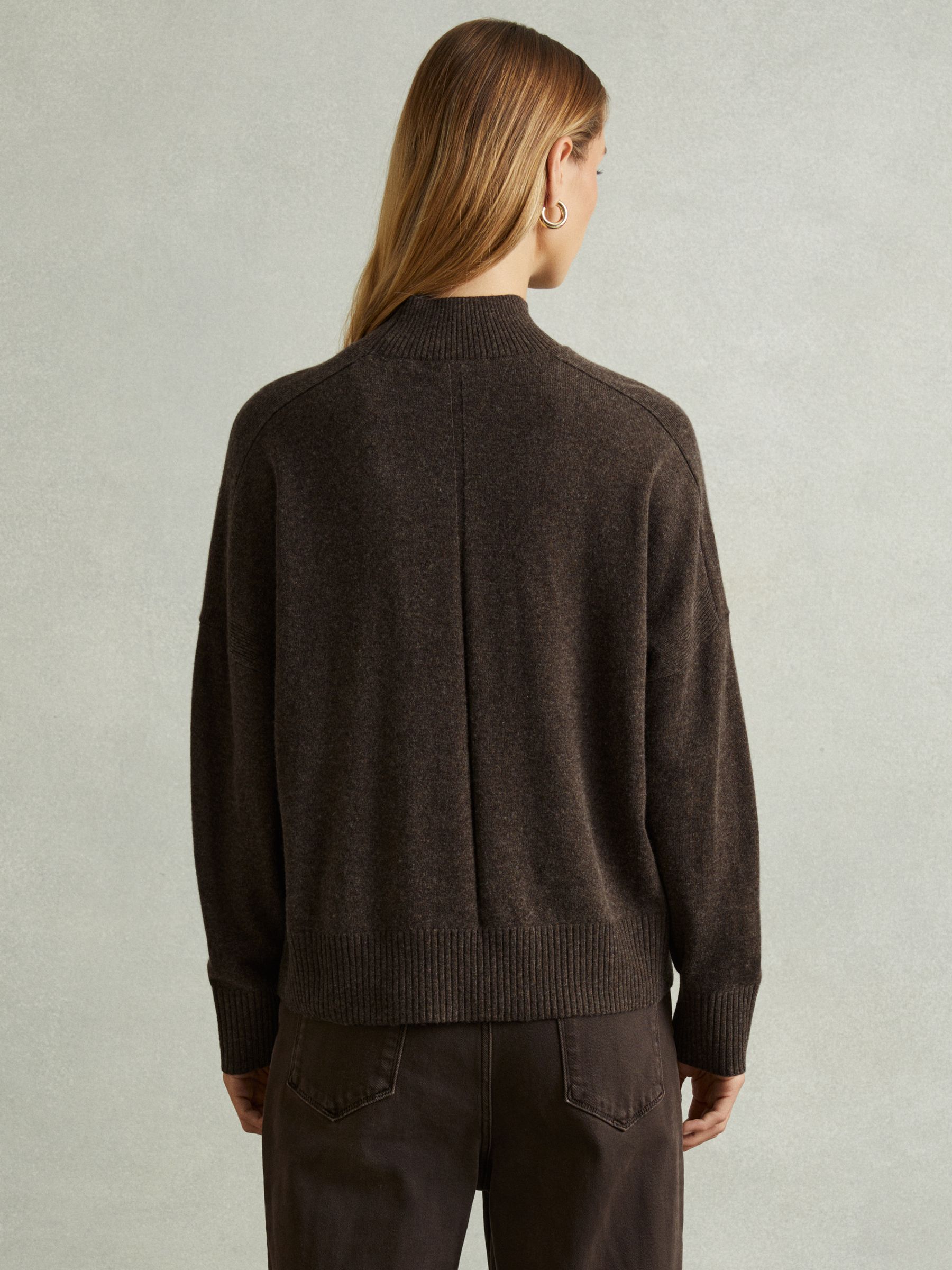 Wool Blend Funnel Neck Jumper in Chocolate