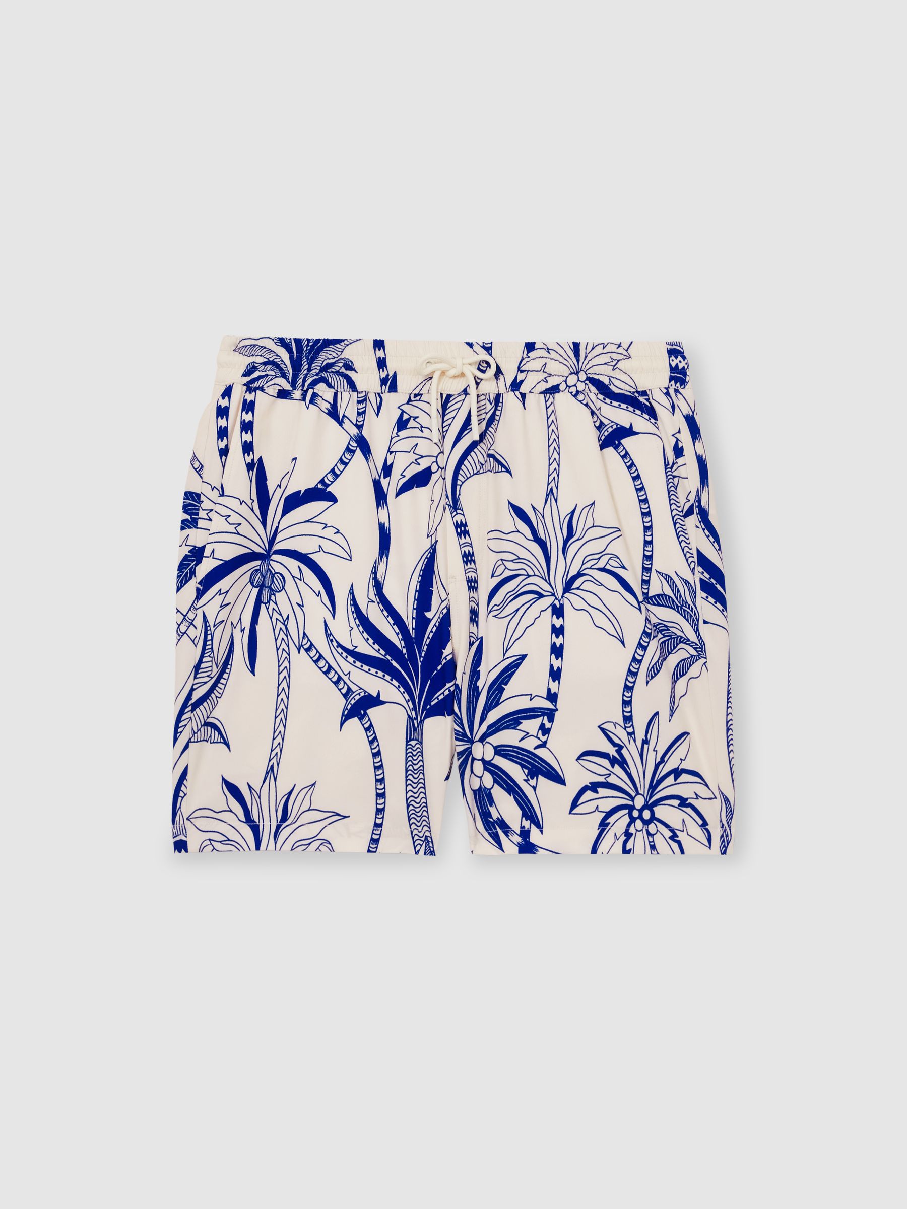 Palm Print Swim Shorts in French Blue/White