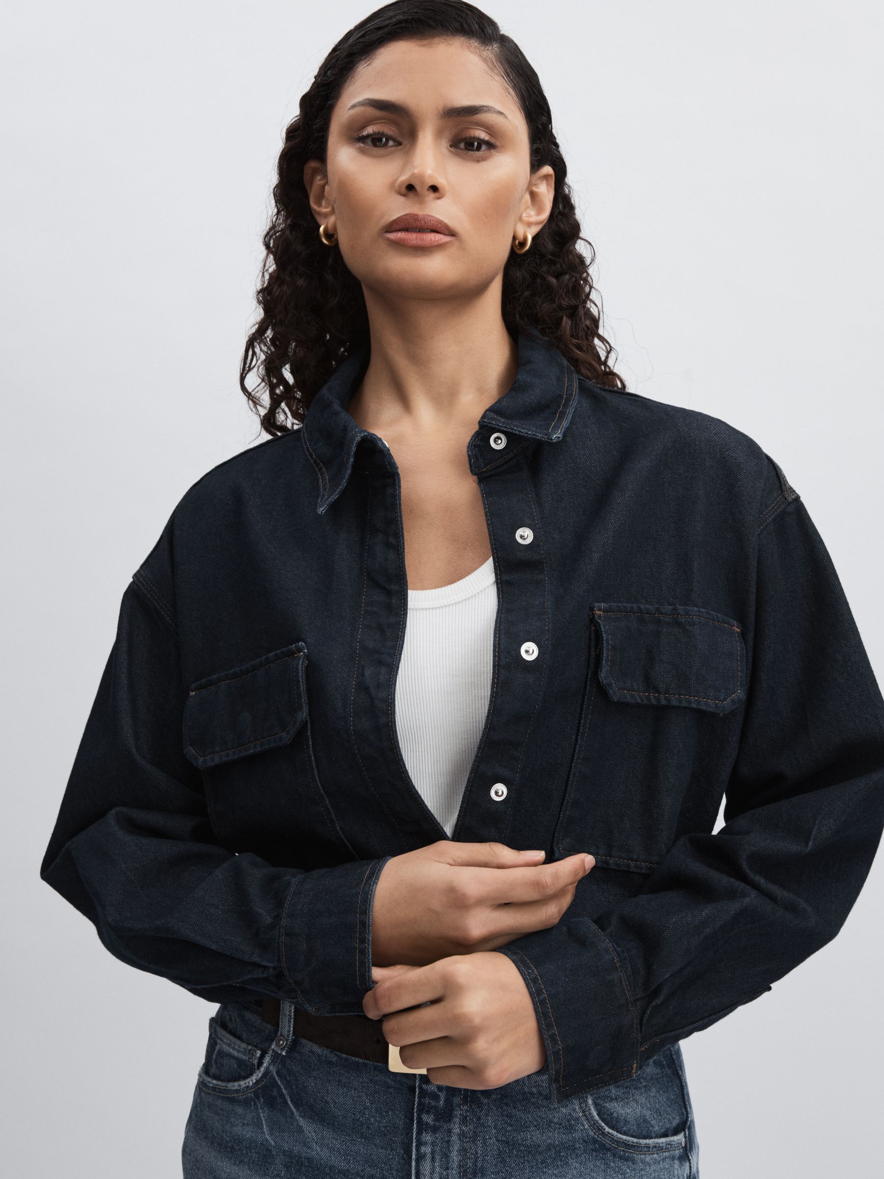 Good American Oversized Denim Shirt in Dark Indigo