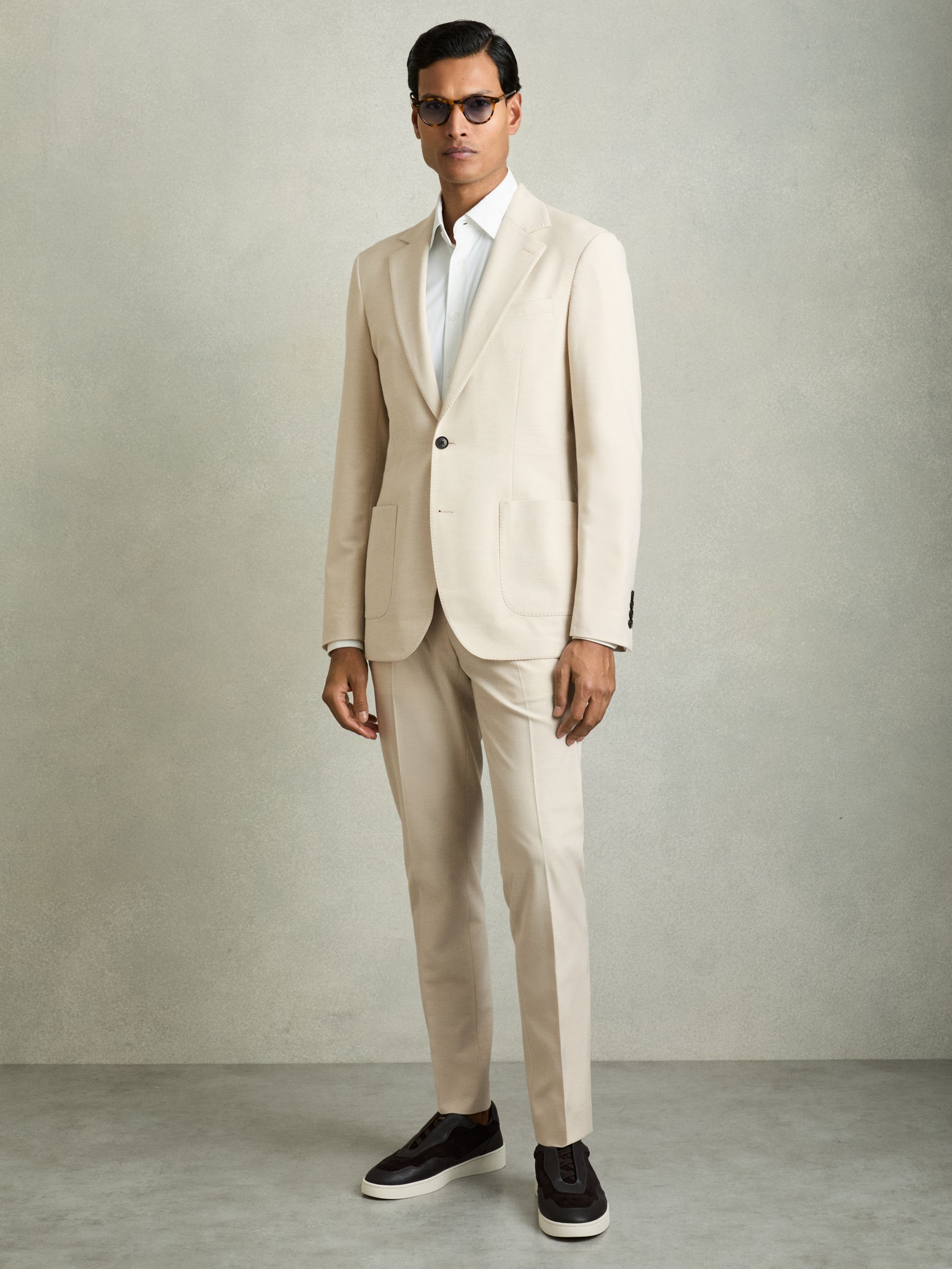 Single-Breasted Stretch Suit Blazer Slim-Fit in Stone