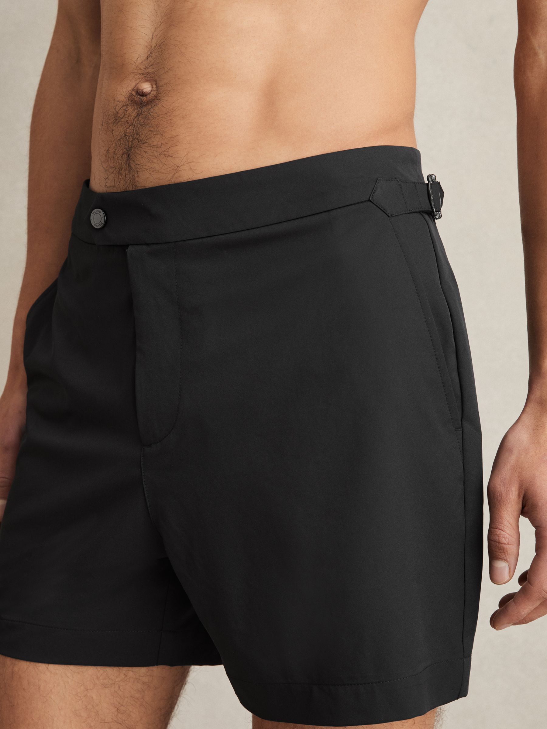 Side-Adjuster Swim Shorts in Black