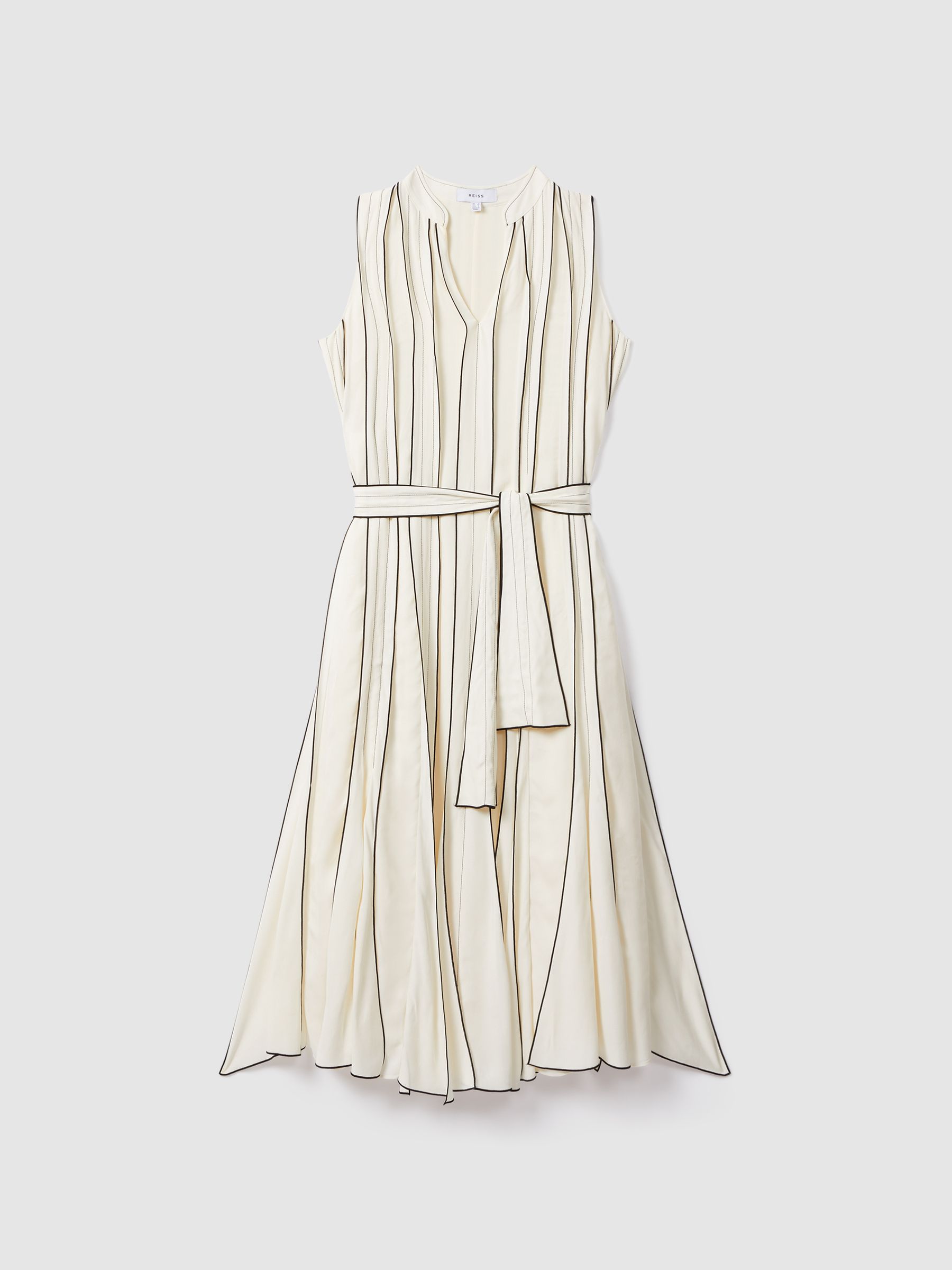 Contrast Ruffle Midi Dress in Ivory