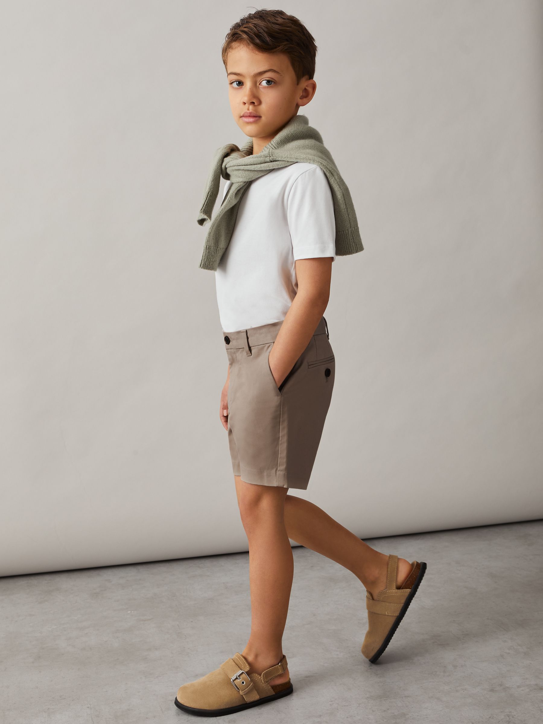 9-13 yrs Cotton Chino Shorts with Stretch in Stone