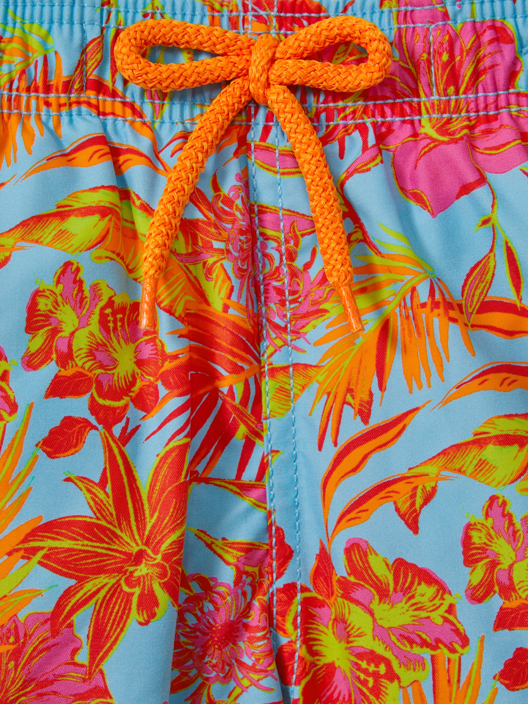 Vilebrequin Tropical Print Drawstring Swim Shorts in Santorin Orange