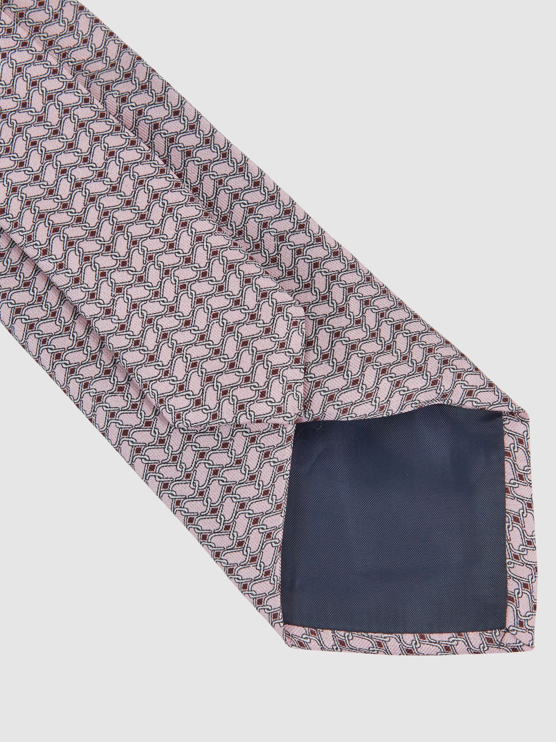 Silk Geometric-Chain Print Tie in Soft Pink