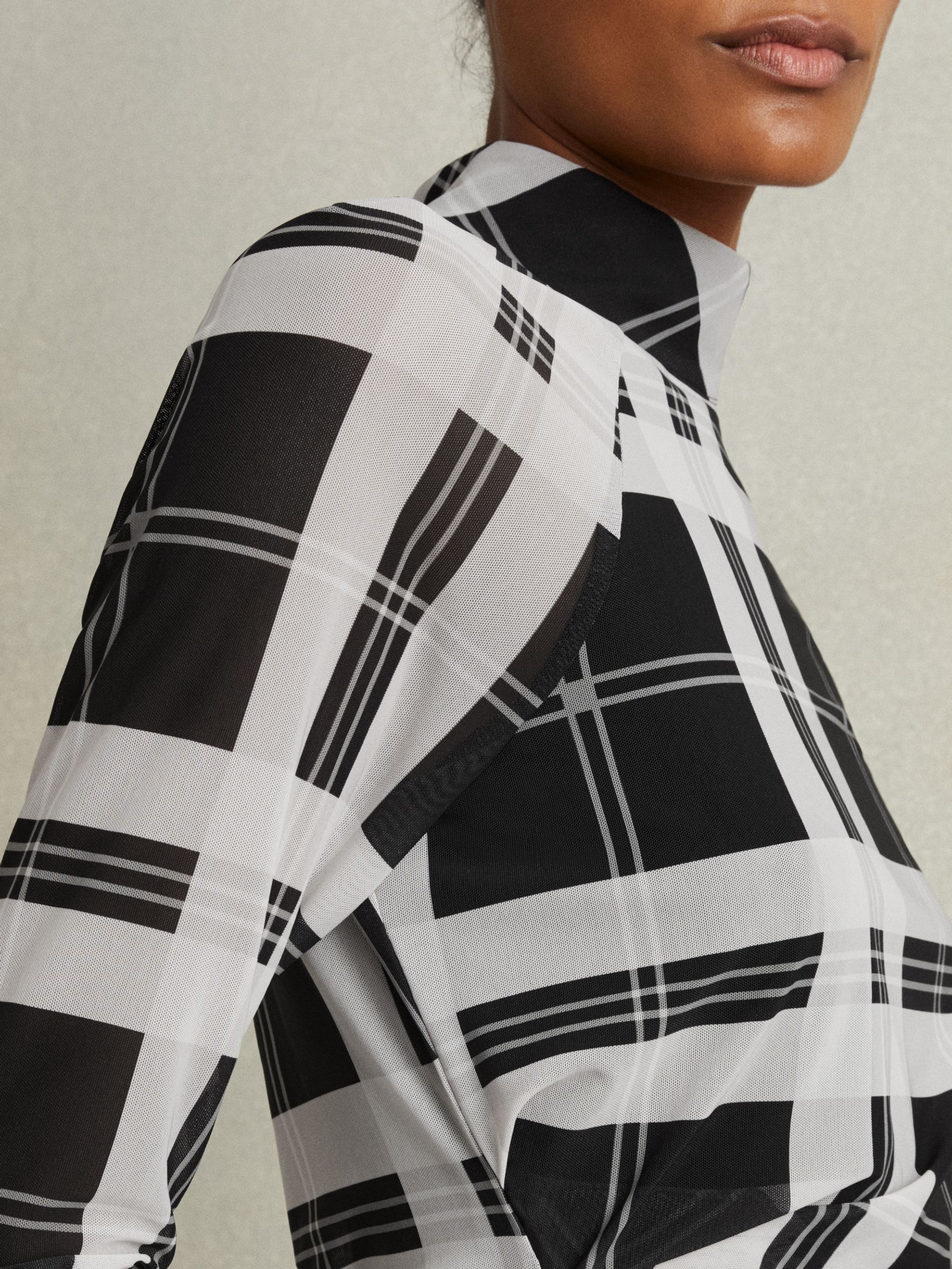 Checked Ruched Top in Black/White