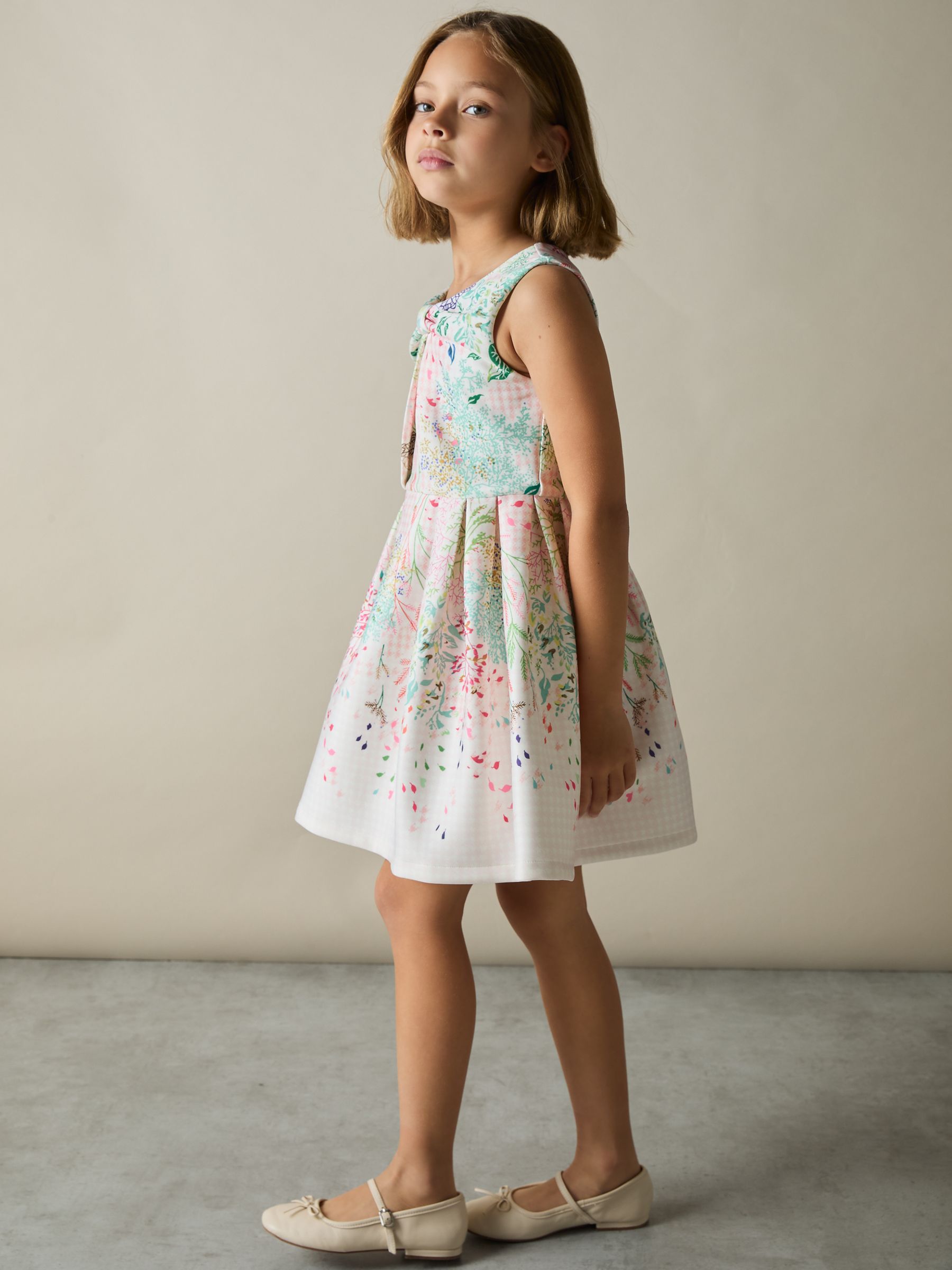 4-9 yrs Floral-Print Pleated Scuba Dress in Pink Print