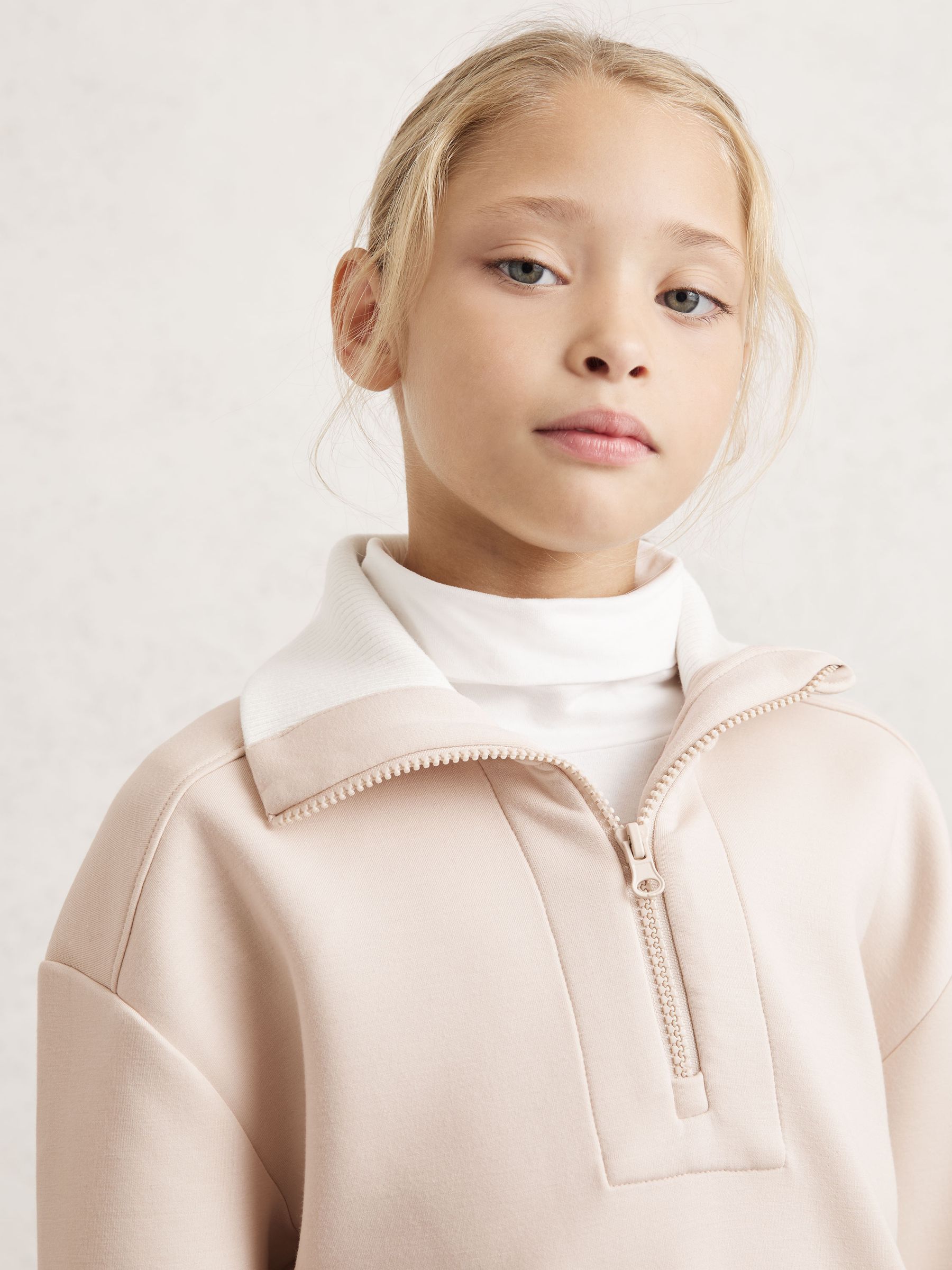 Funnel-Neck Interlock Zip Sweatshirt in Neutral