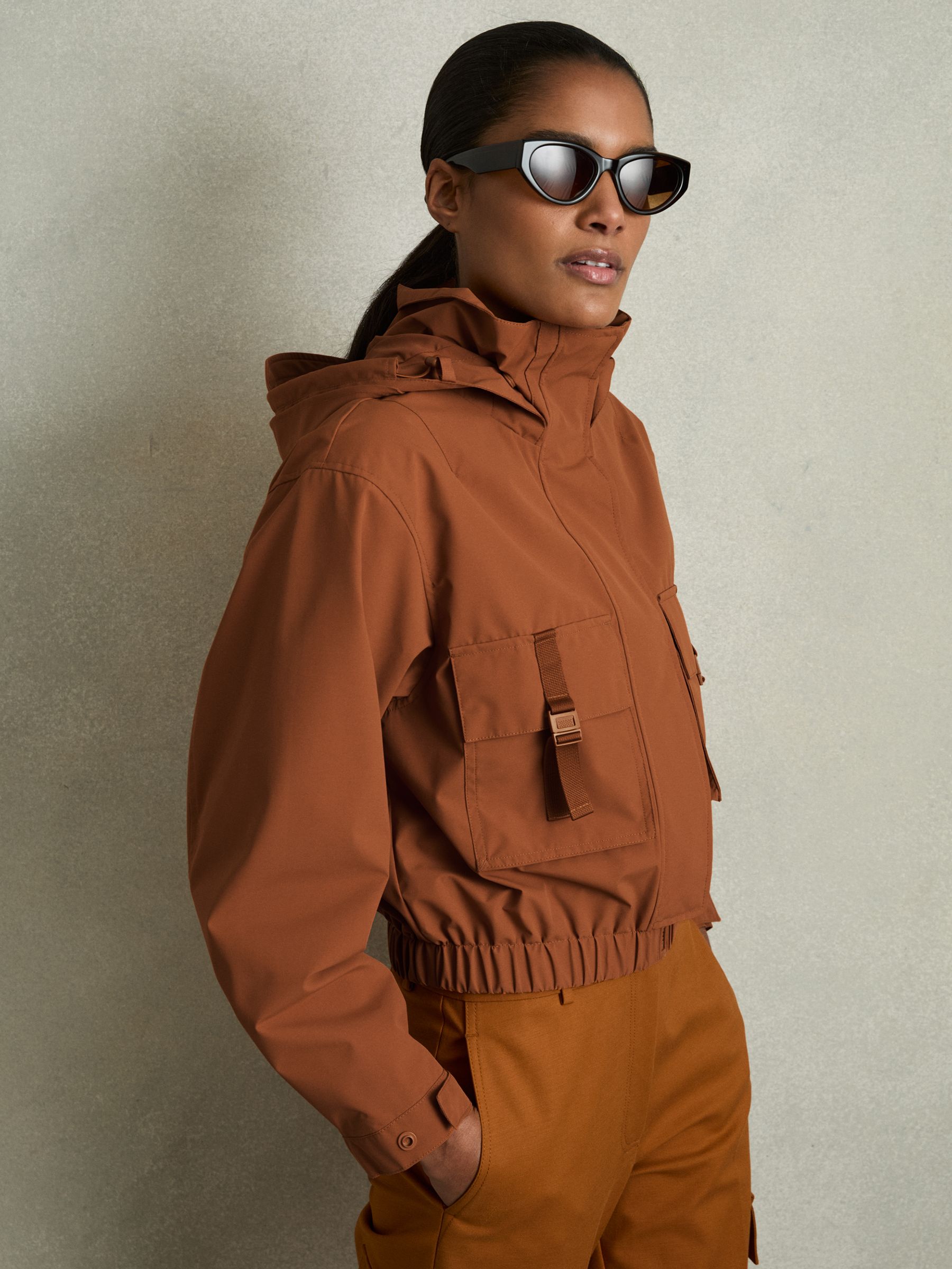 Technical Hooded Utility Jacket in Rust
