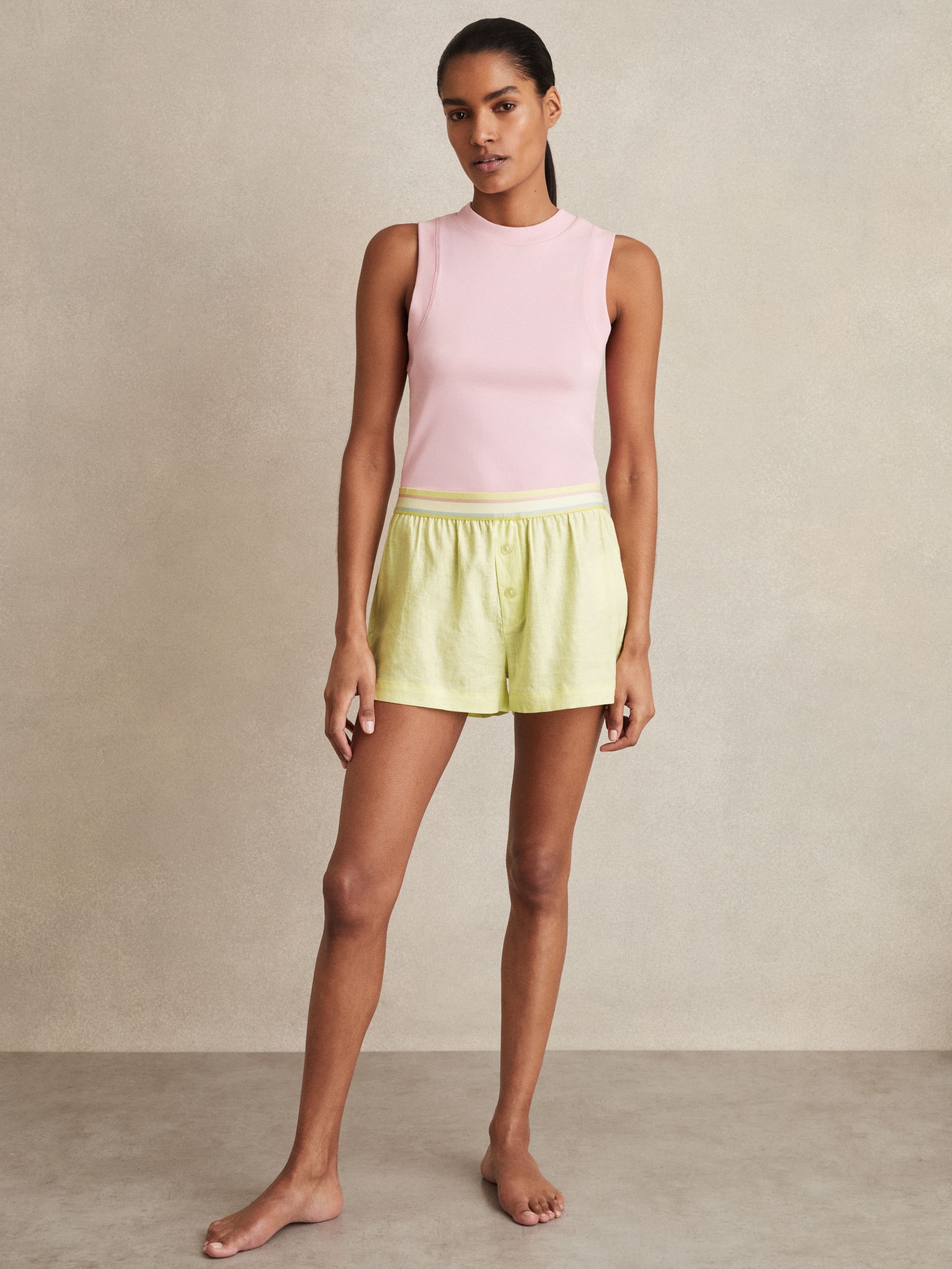 Linen-Blend Contrast-Waist Boxer Shorts in Lemon Yellow