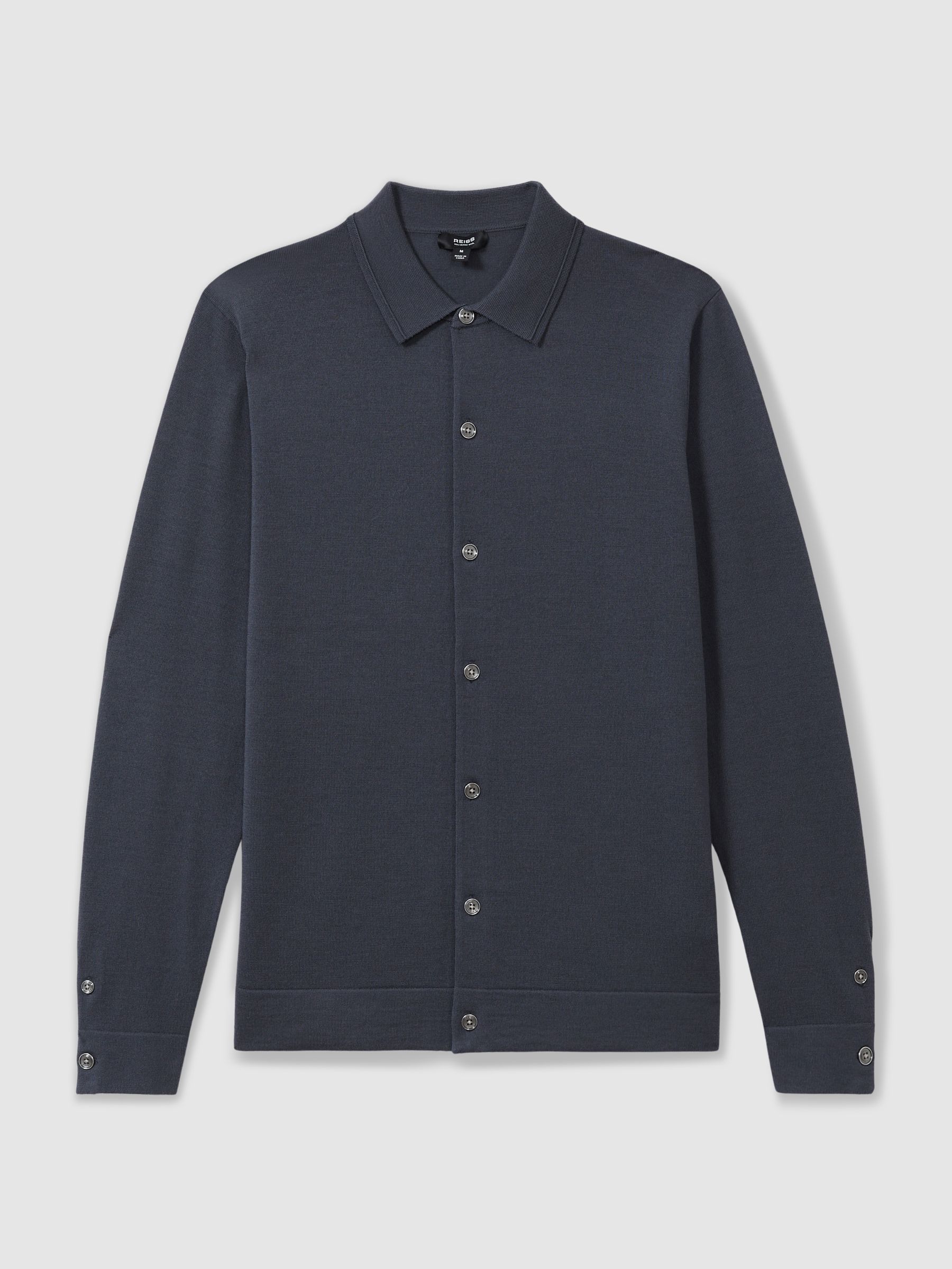 Merino Wool Button-Through Cardigan in Blackened Blue