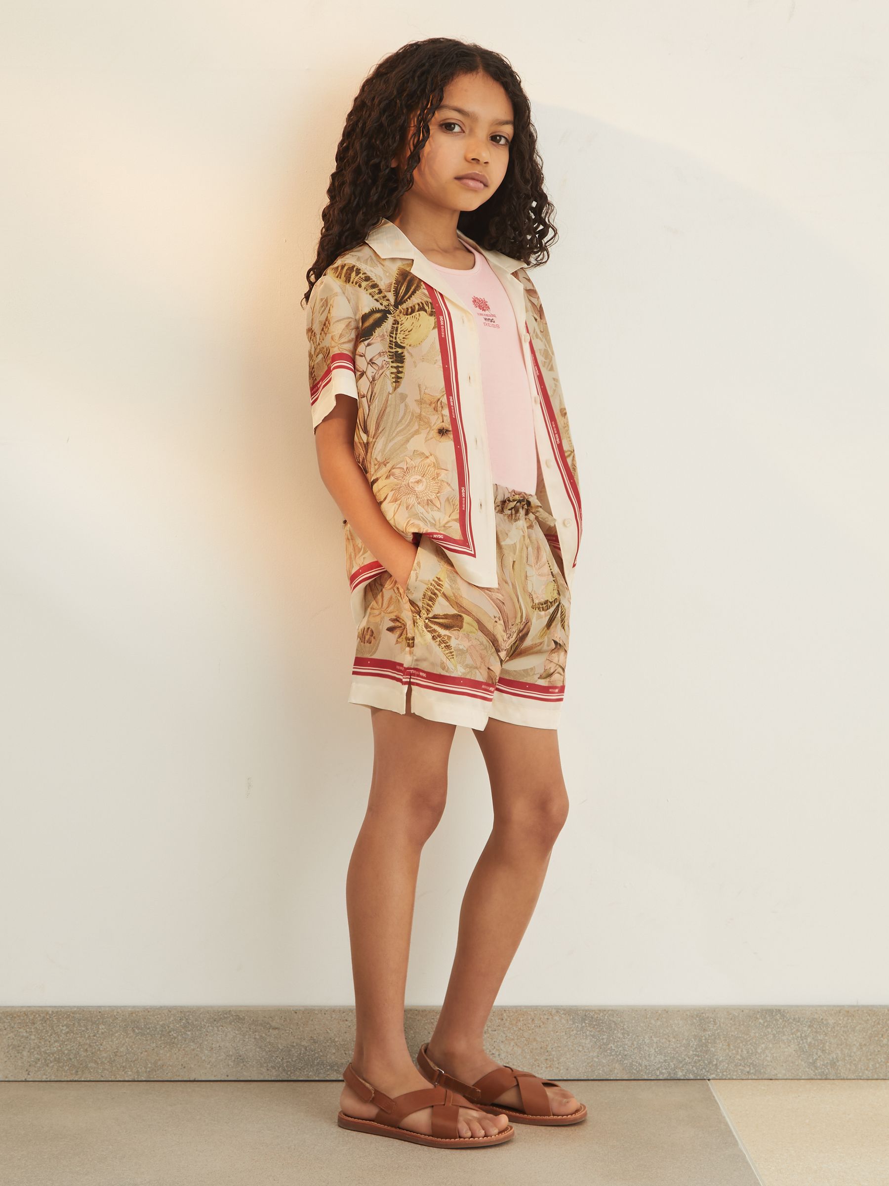 13-14 yrs Reiss | NYBG Satin Floral-Print Shorts in Khaki