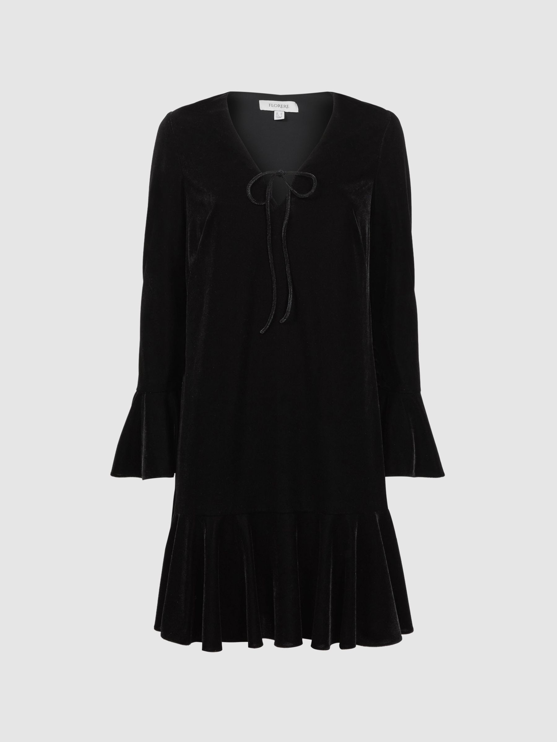 Florere Velvet V-Neck Mini Dress in Black