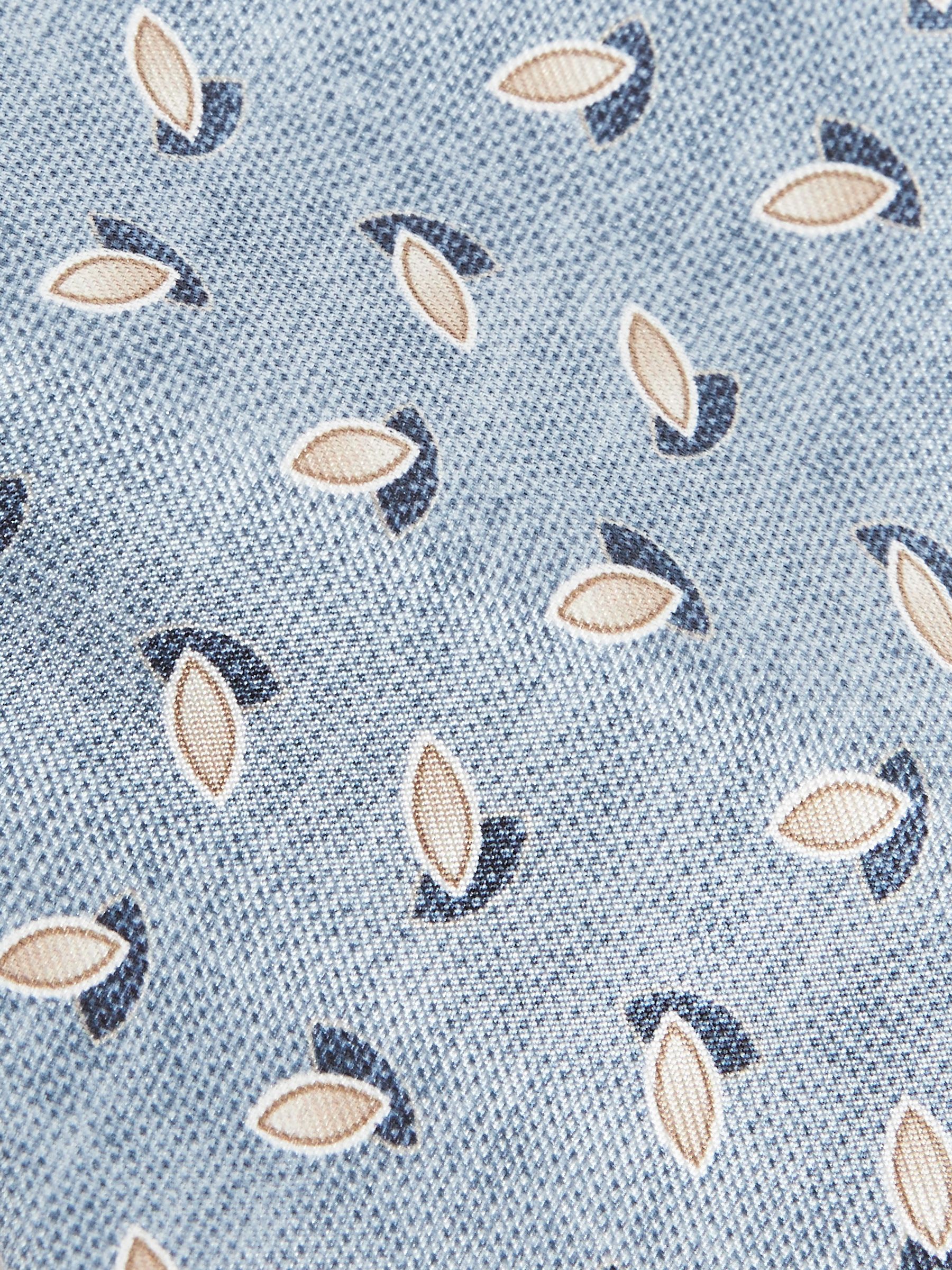 Silk Geometric Print Tie in Soft Blue Melange