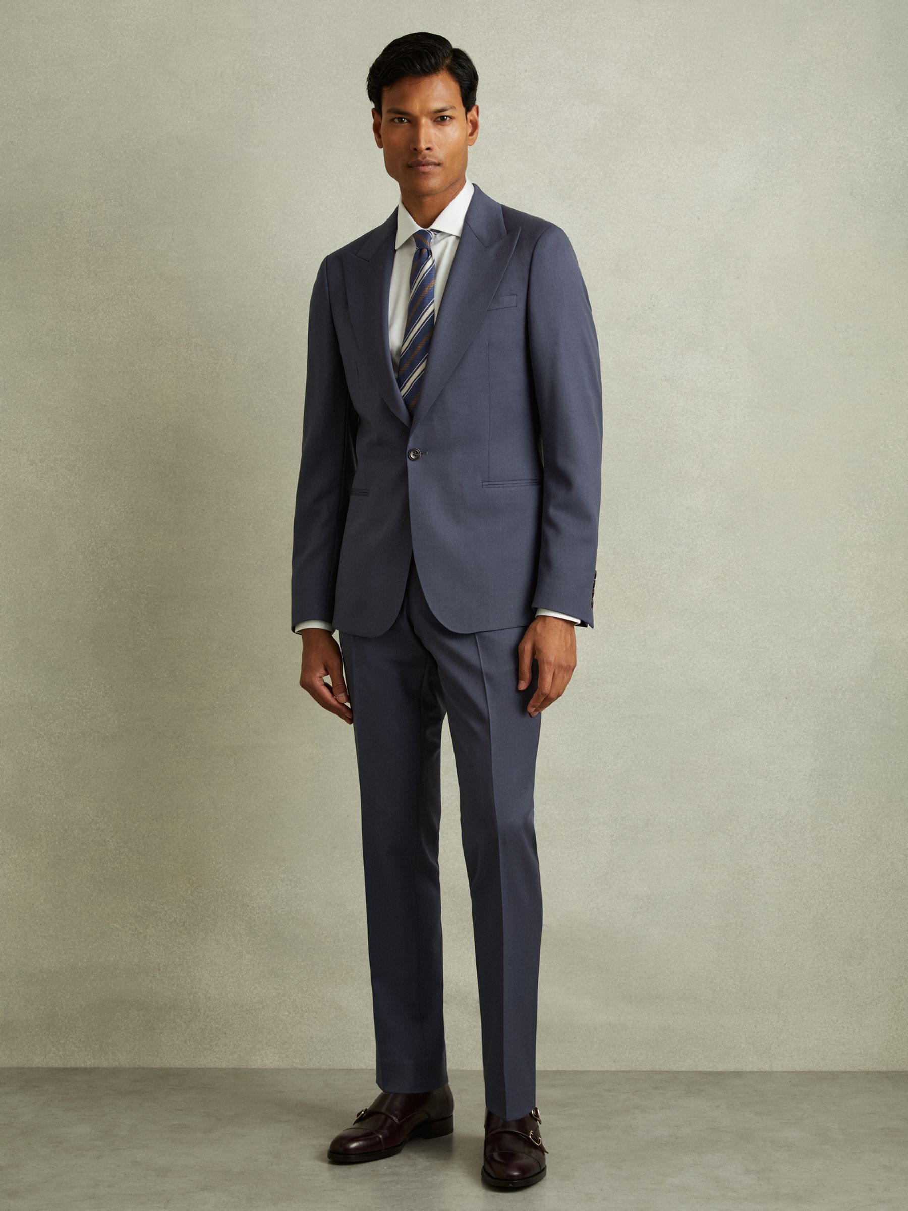 Bartley Airforce Blue Textured Wool Single Breasted Slim Fit Blazer