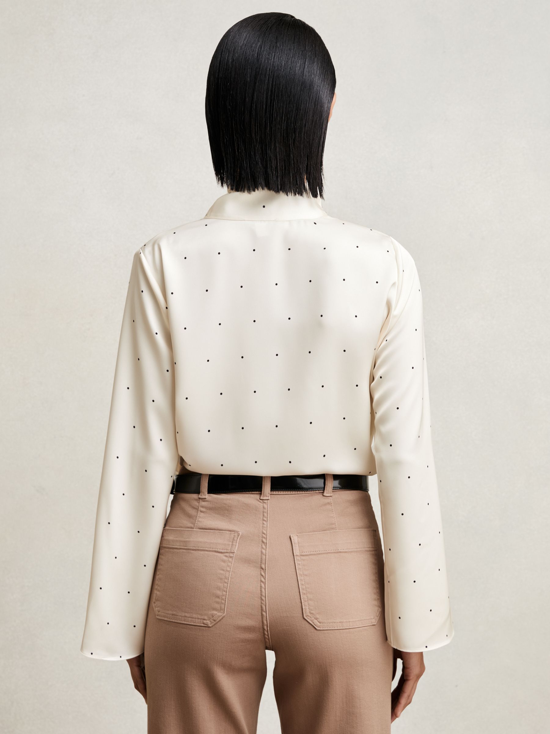 Satin Polka Dot Tie Neck Blouse in Ivory