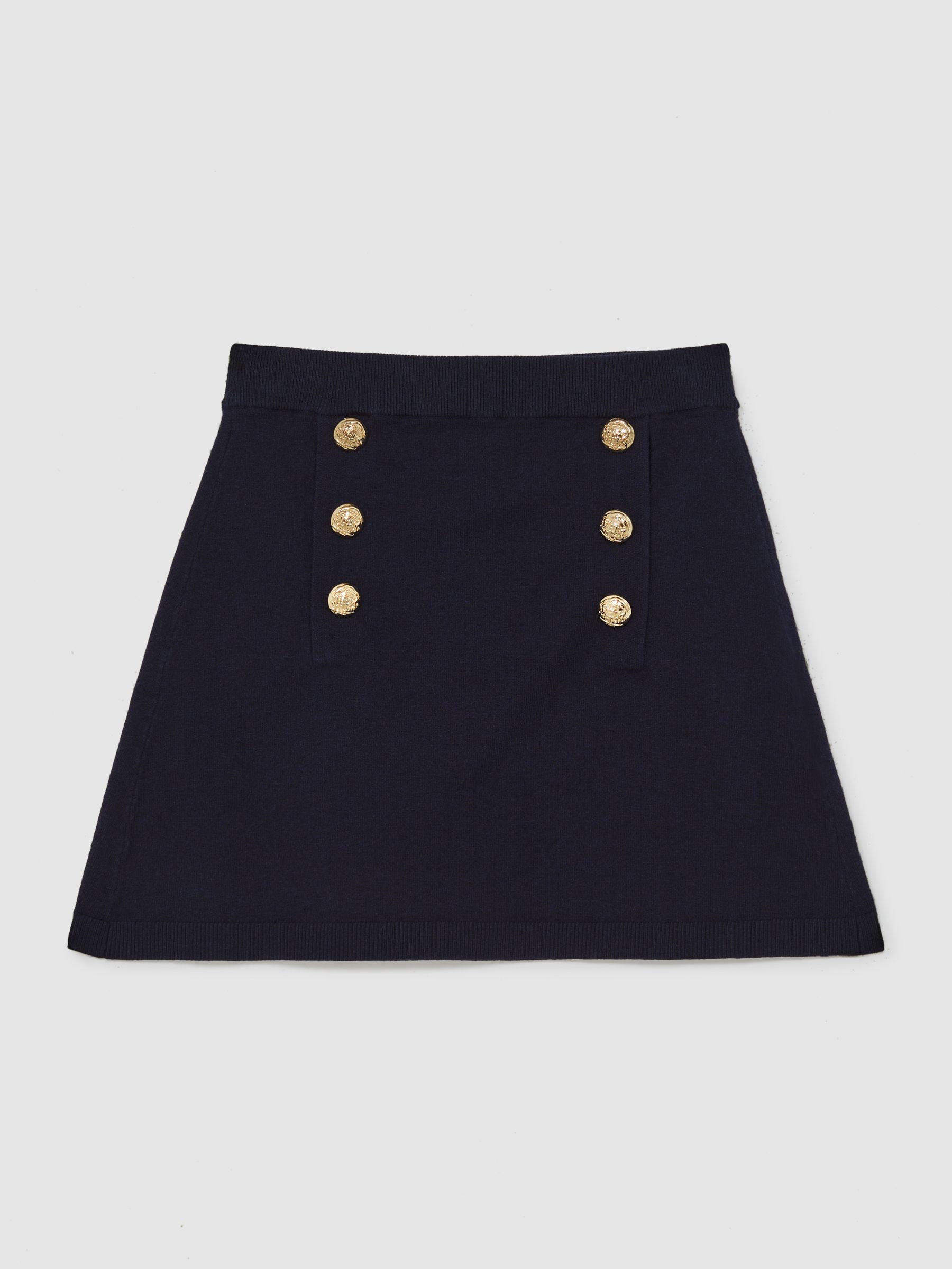 13-14 yrs Knitted Button-Detail A-Line Skirt in Navy