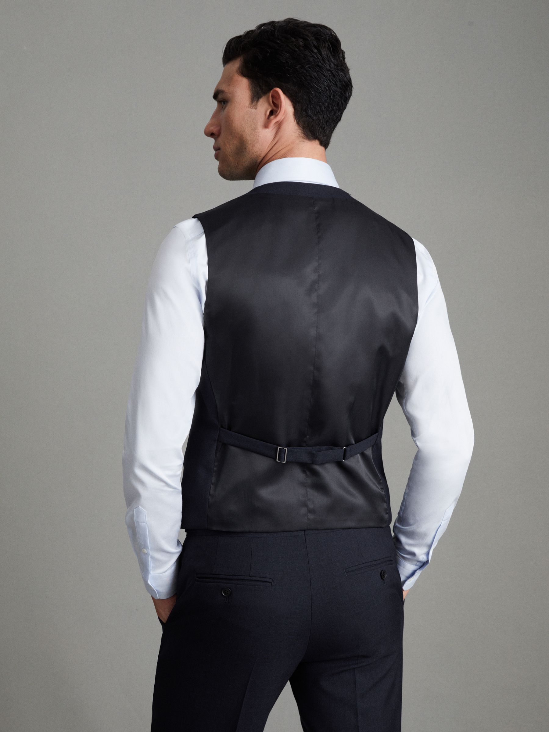 Horse Shoe Slim Fit Wool Waistcoat in Navy