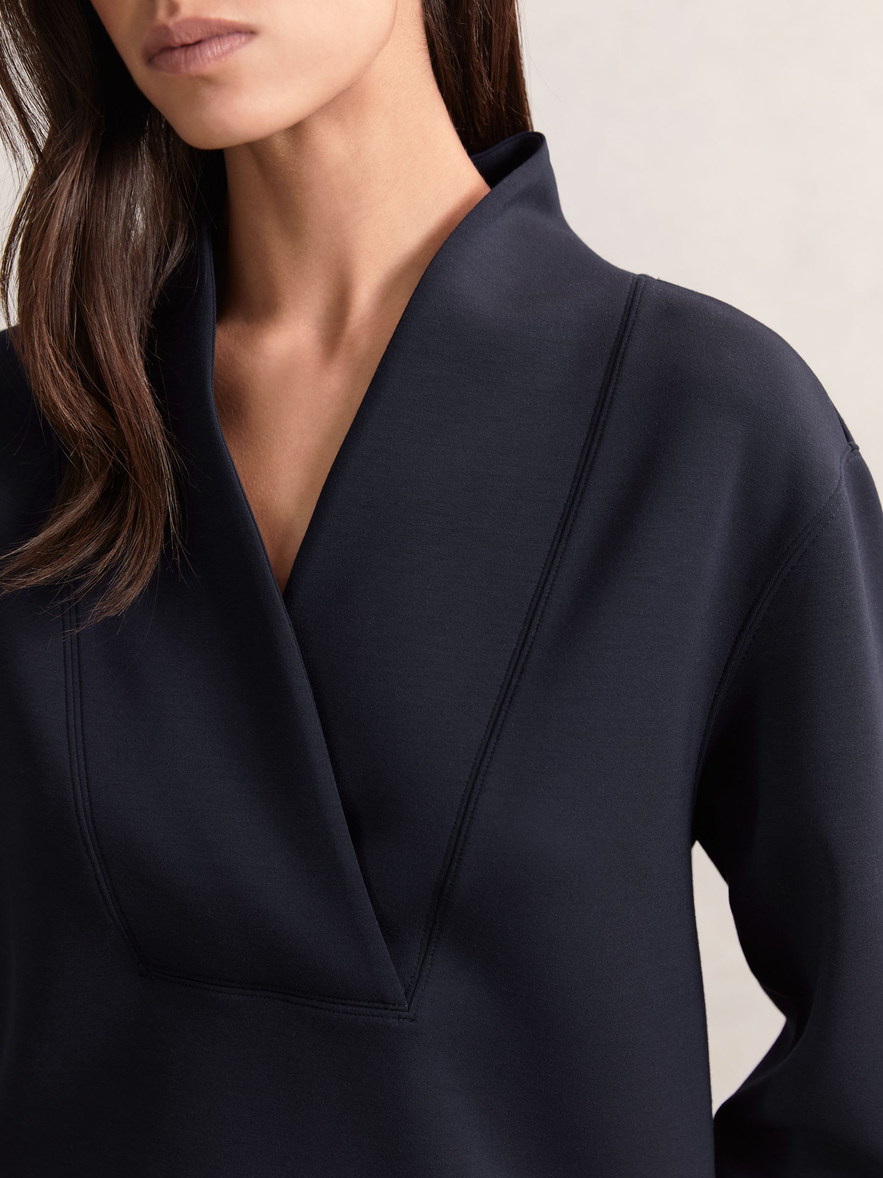 Interlock Shawl-Neck Sweatshirt with Modal in Navy