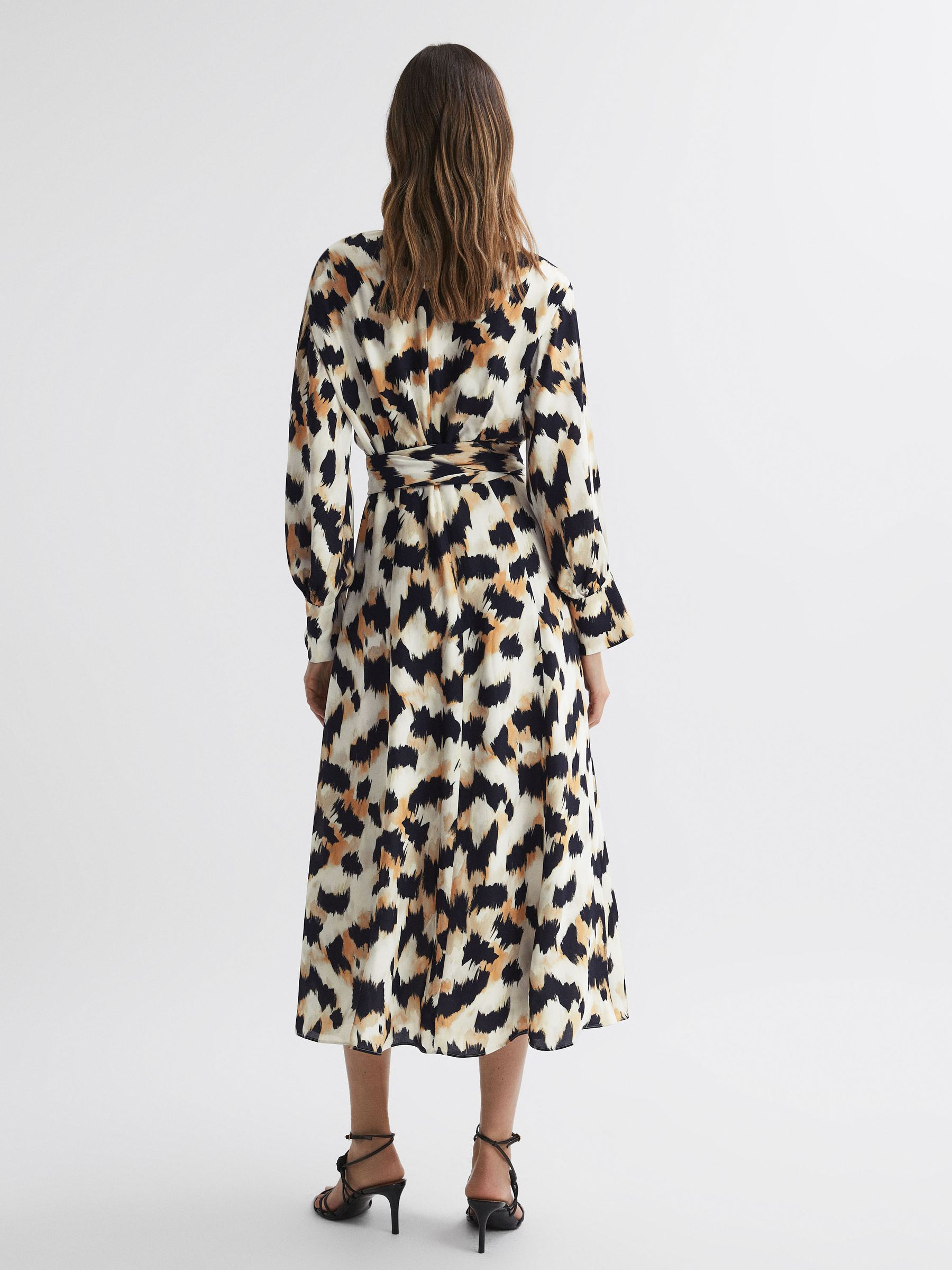 Animal Print Midi Dress in Black/White