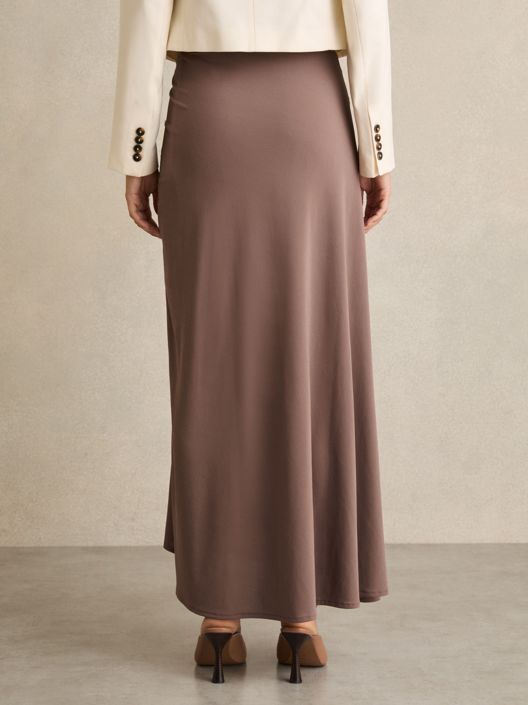 Ruched Midi Skirt in Mink