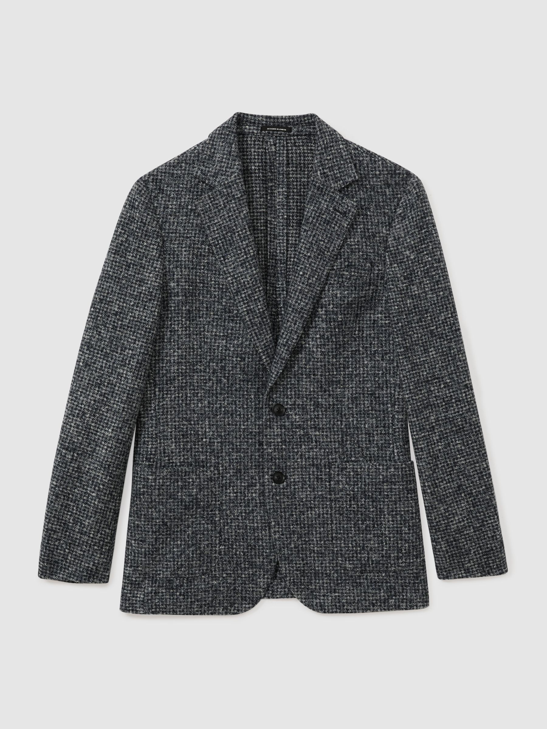 Tweed Single-Breasted Blazer with Wool in Navy/Grey