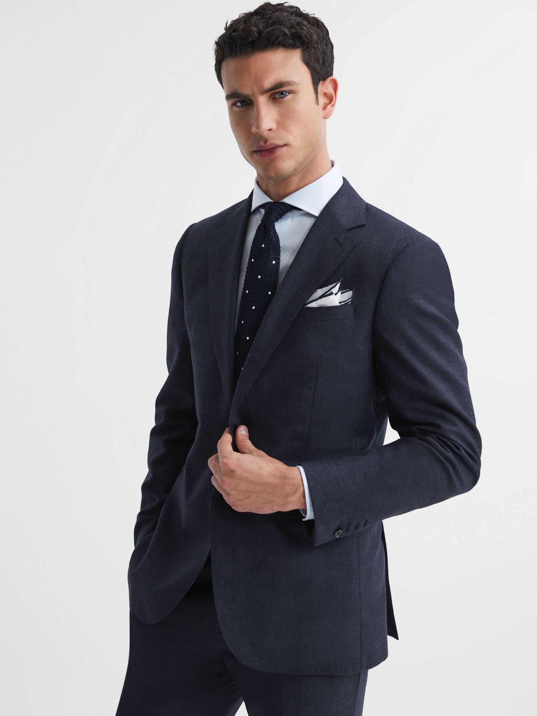 Textured Slim Fit Blazer in Navy