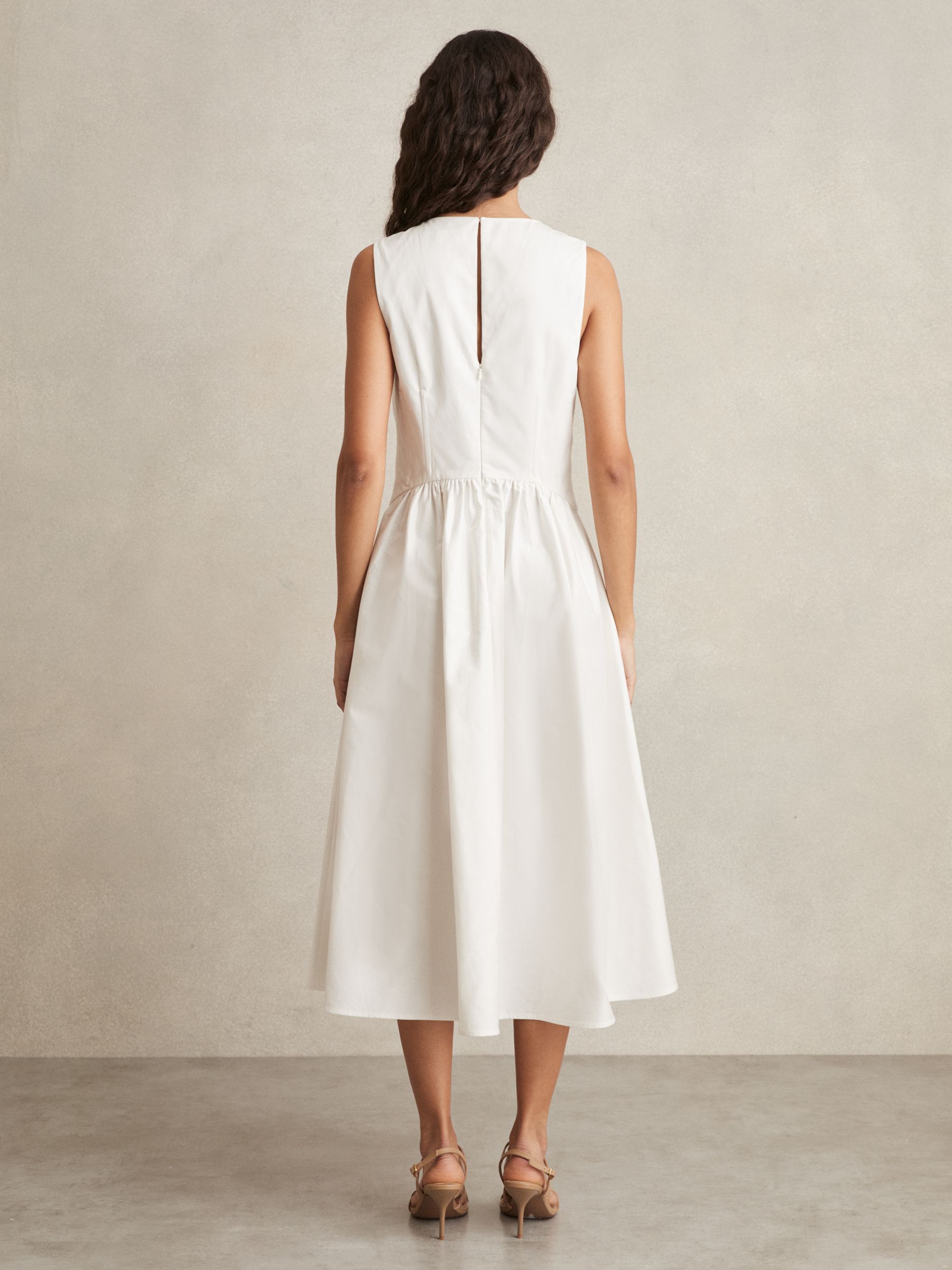 100% Cotton Corset Midi Dress in Ivory