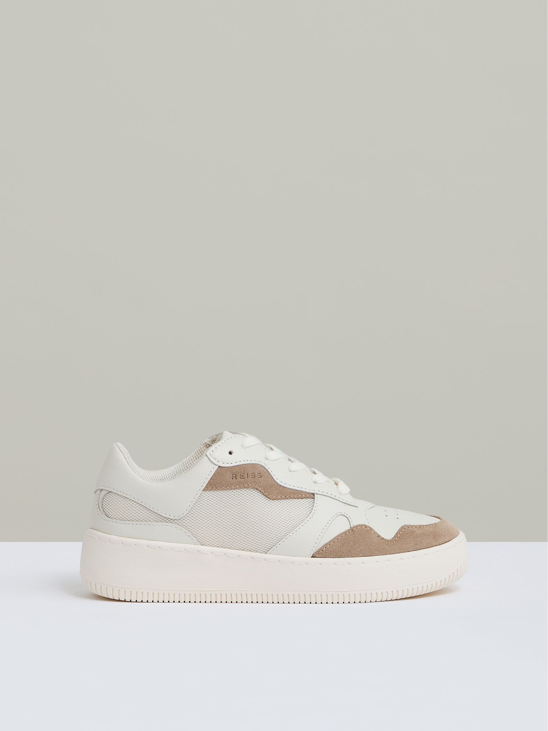 Leather And Mesh Platform Trainers in Taupe