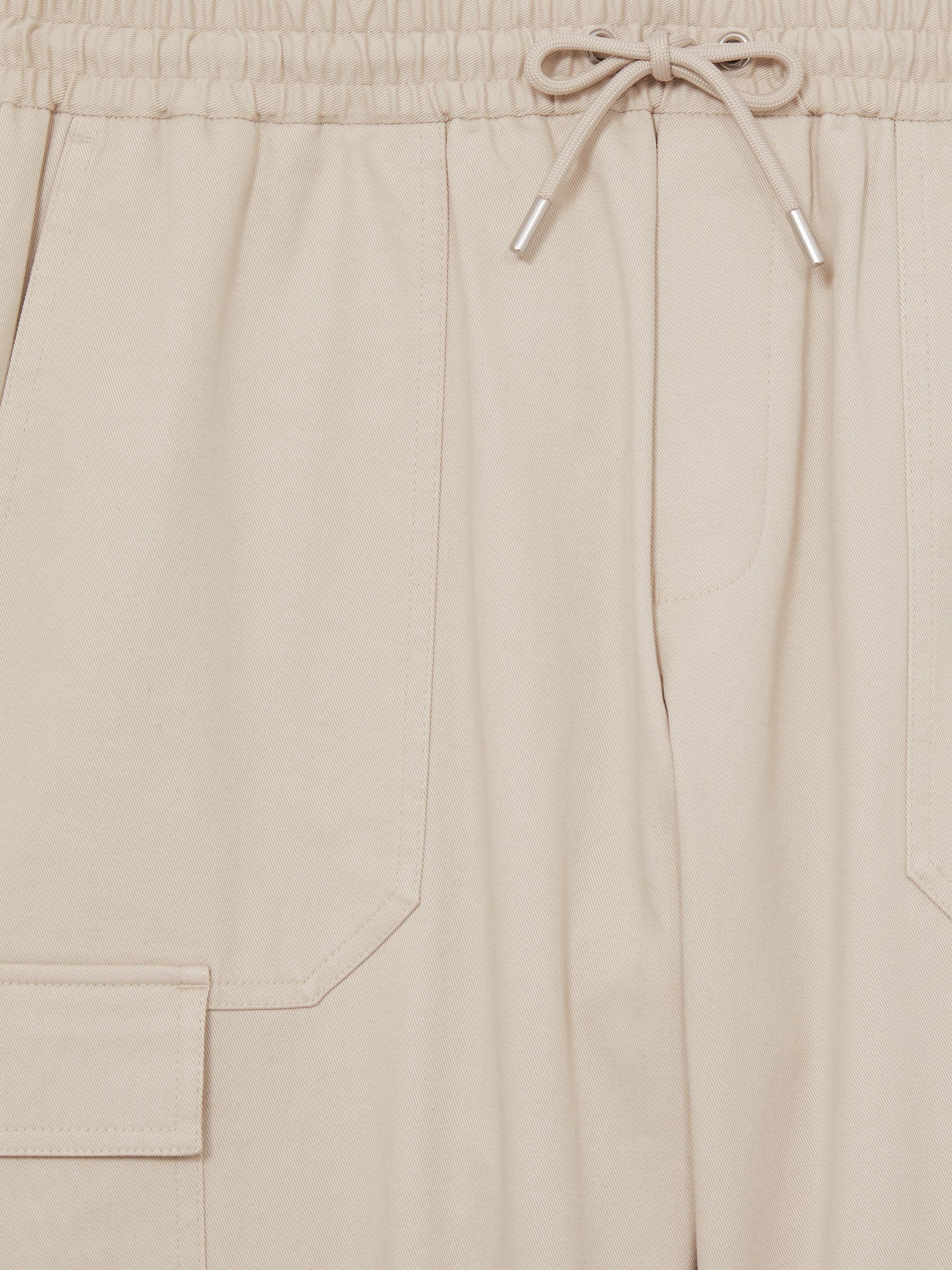 Cotton Drawstring Cargo Trousers in Stone
