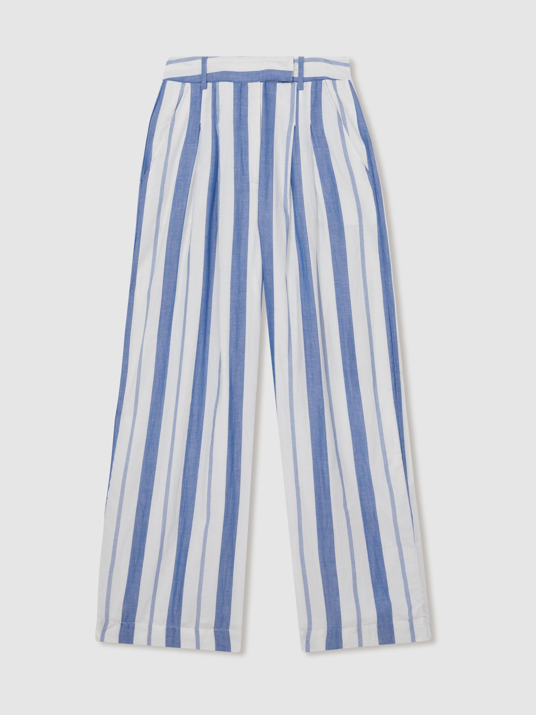 Mille 100% Cotton Striped Wide-Leg Trousers in Blue Stripe