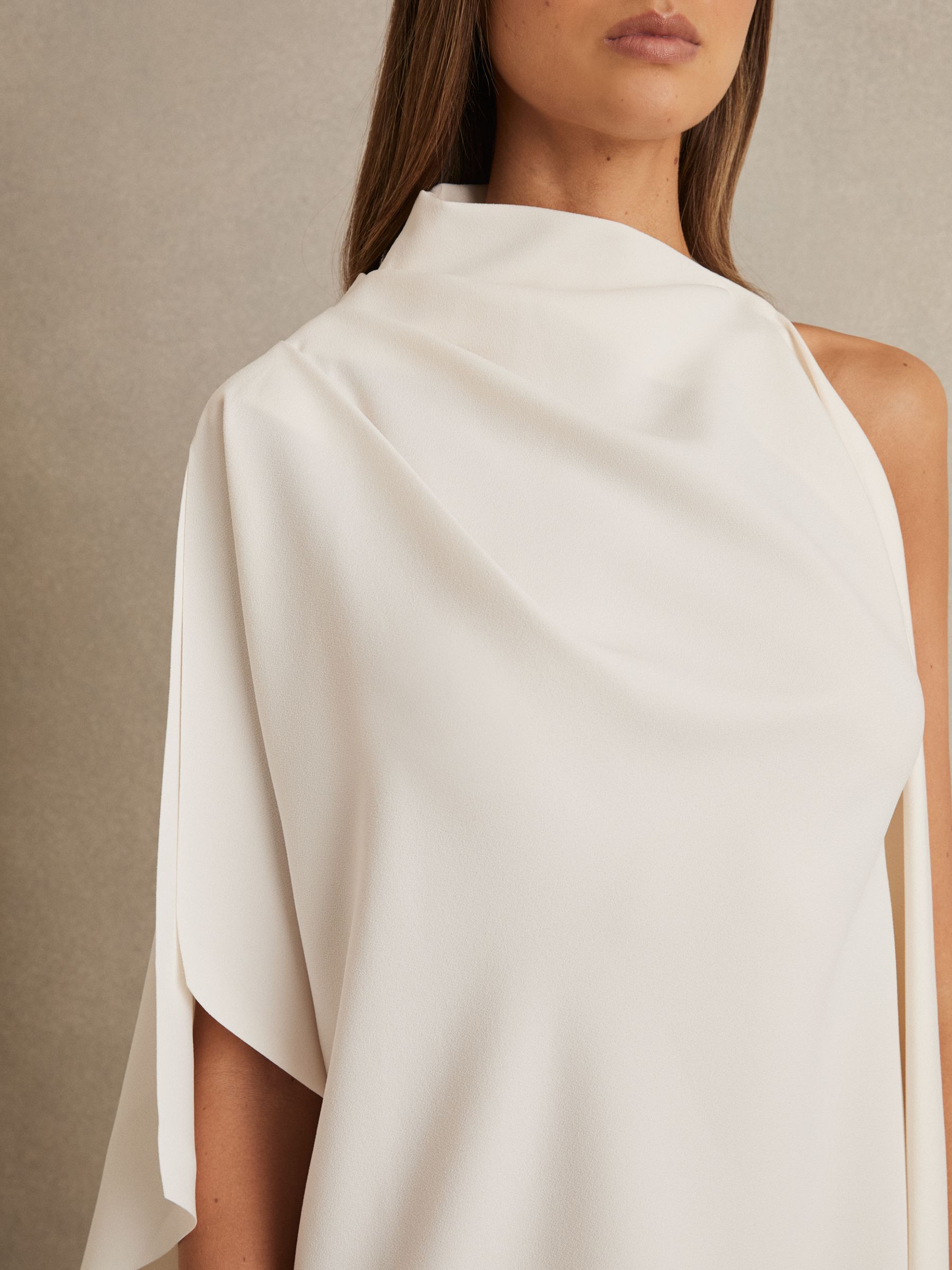 One Shoulder Draped Mini Dress in Ivory