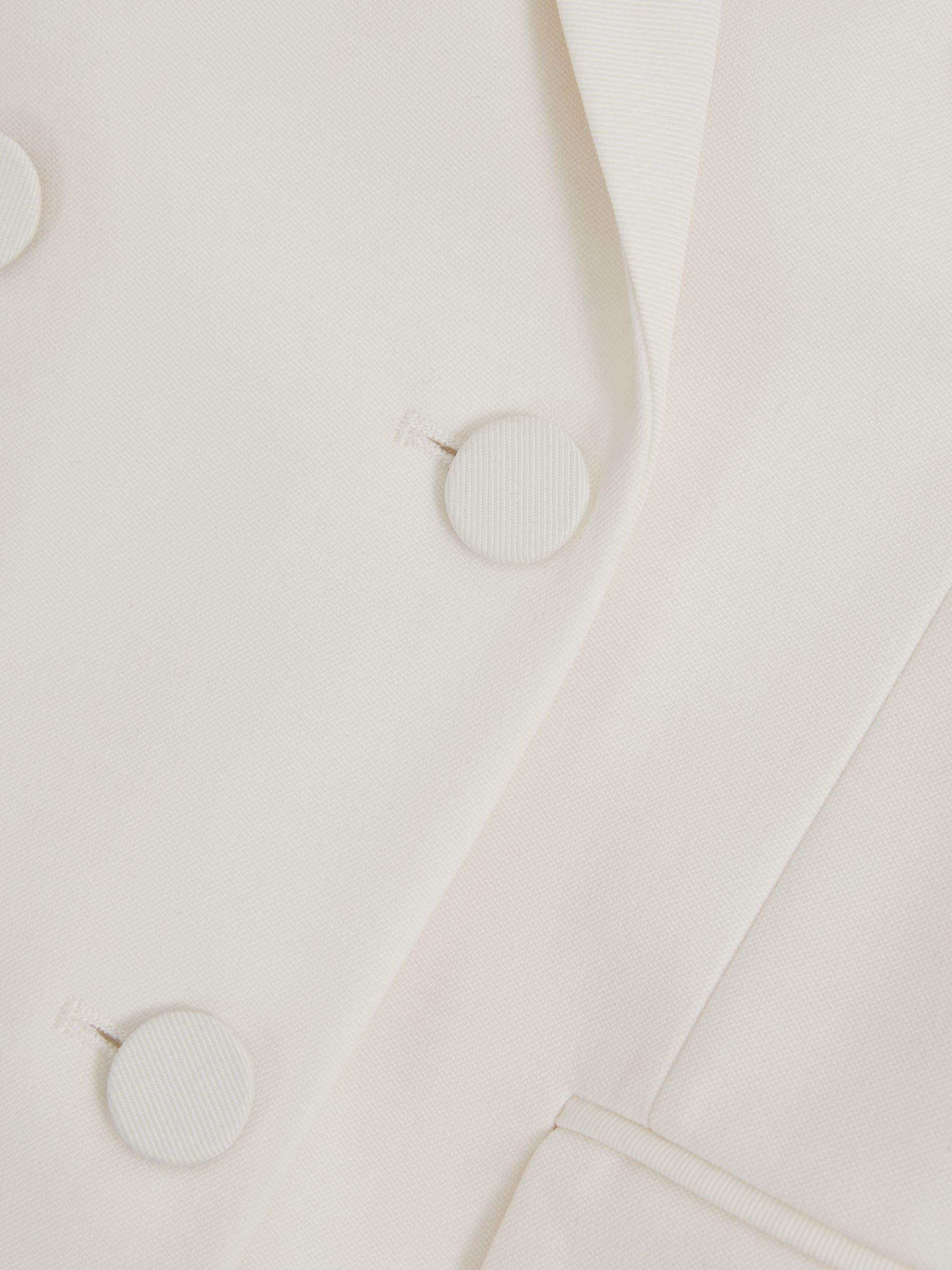 Wool Blend Double Breasted Tux Blazer in White