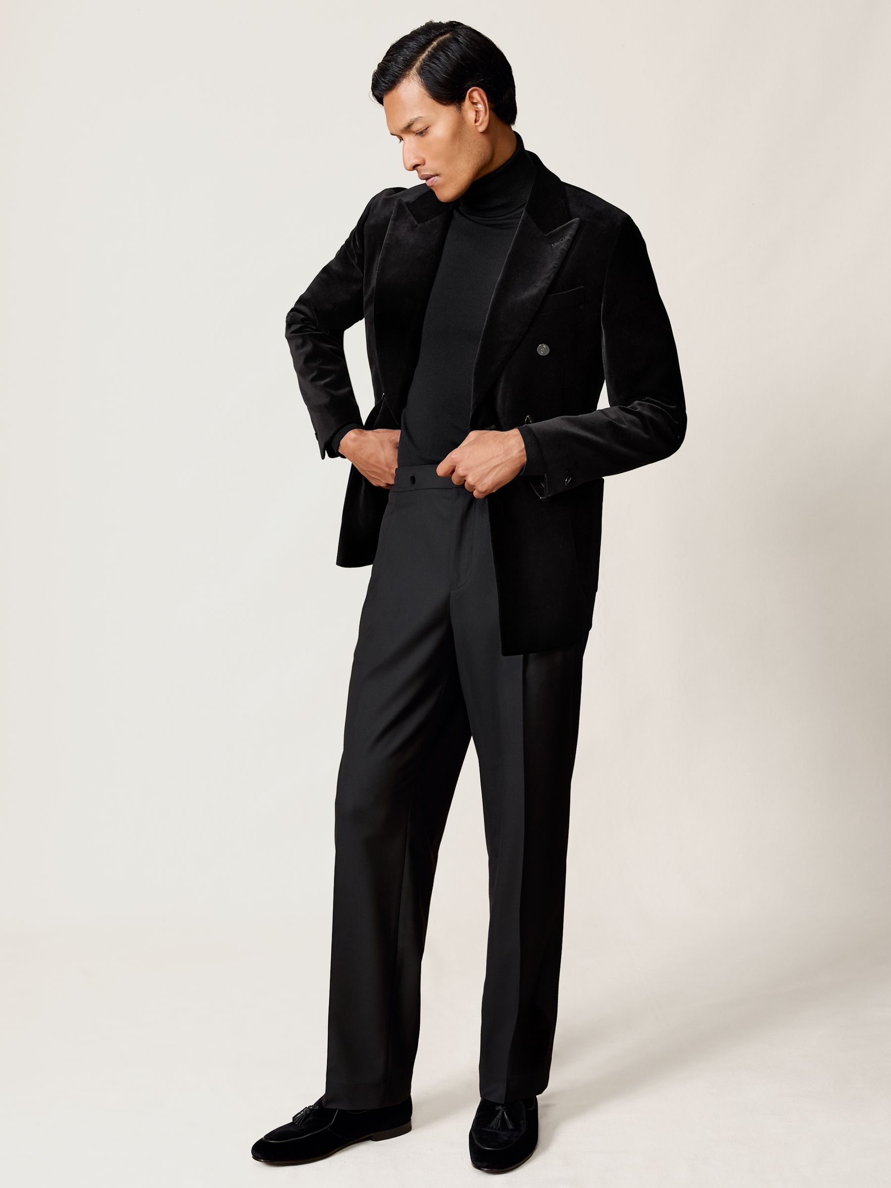 Double-Breasted Velvet Blazer Regular-Fit in Black