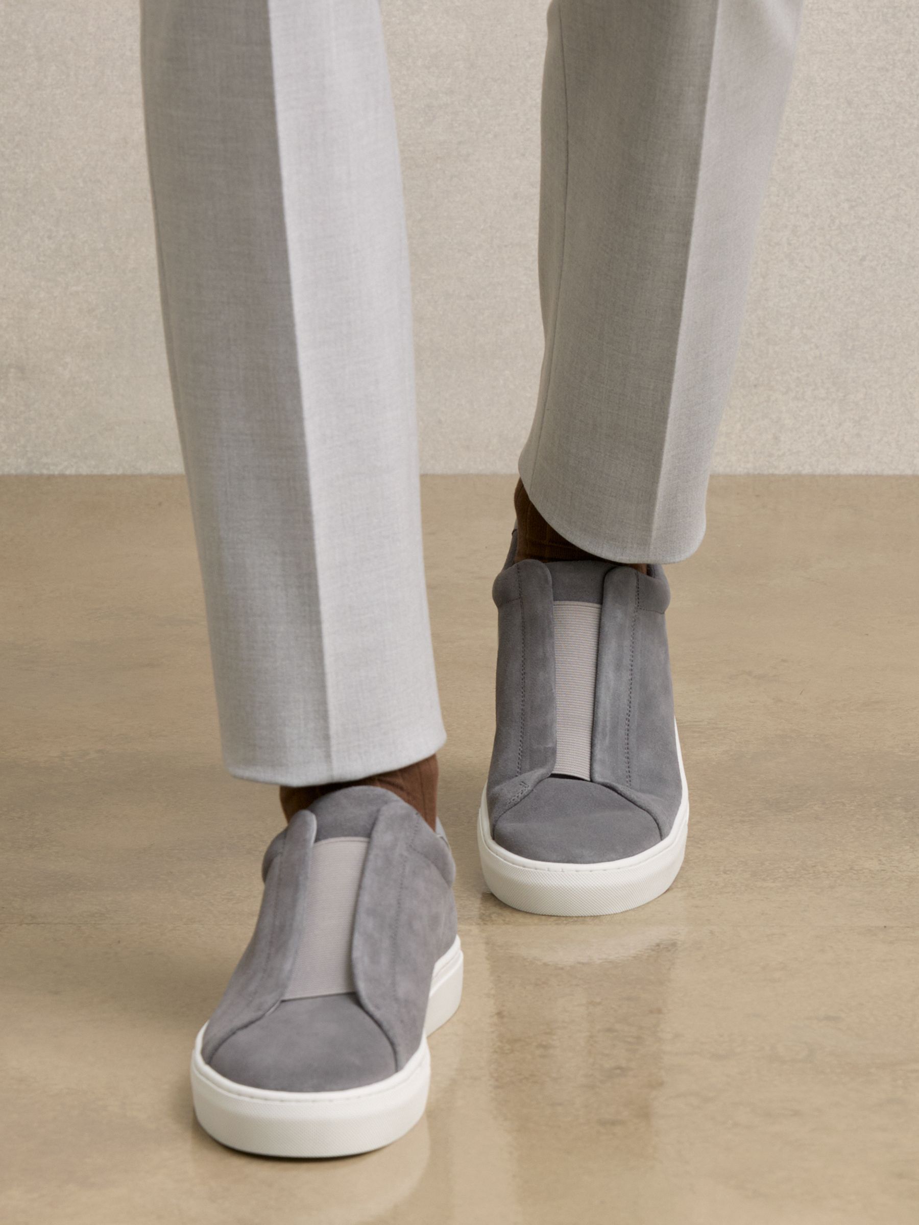 Suede Slip-On Elasticated Trainers in Grey