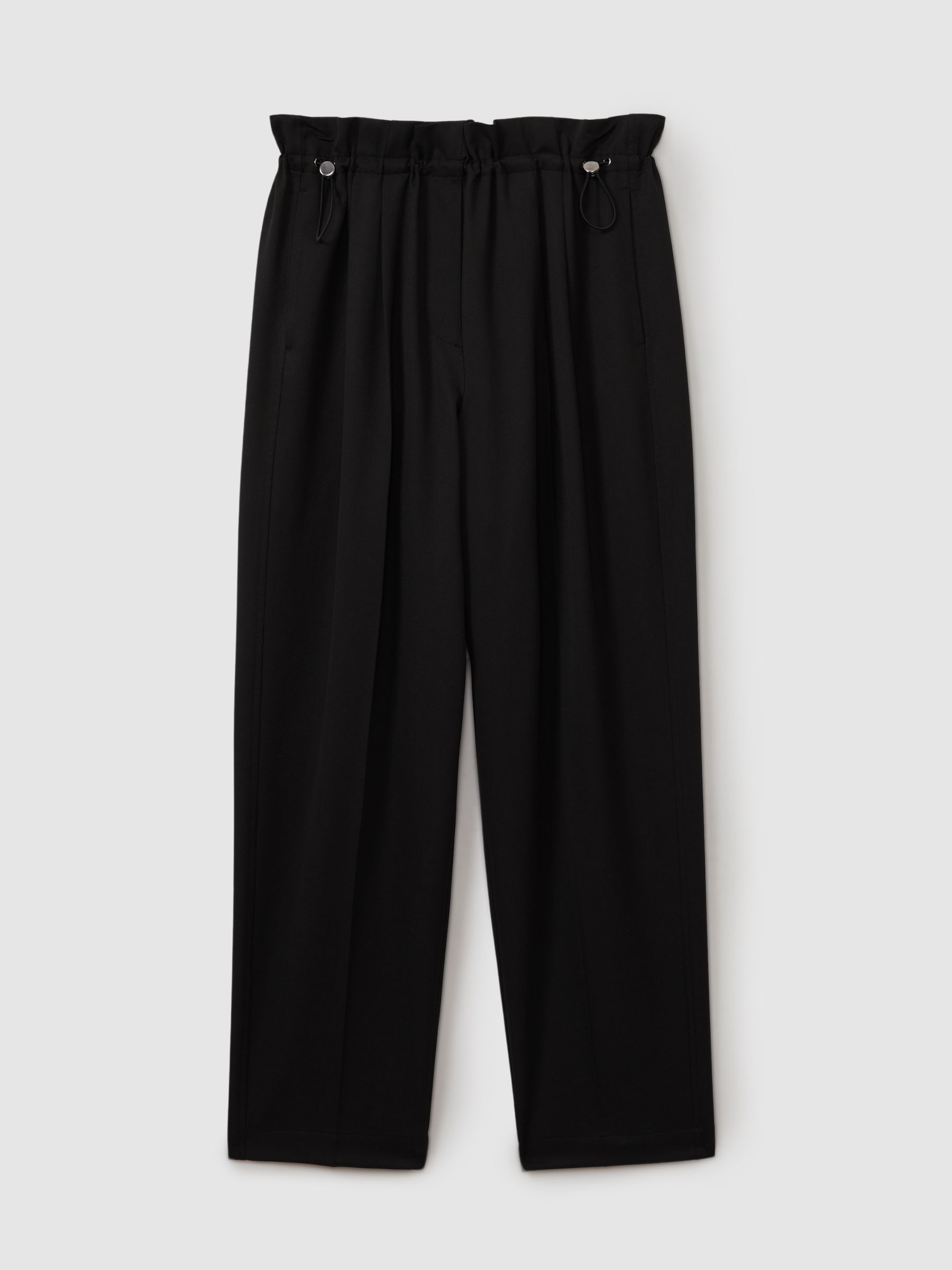 Drawstring Waist Tapered Trousers in Black