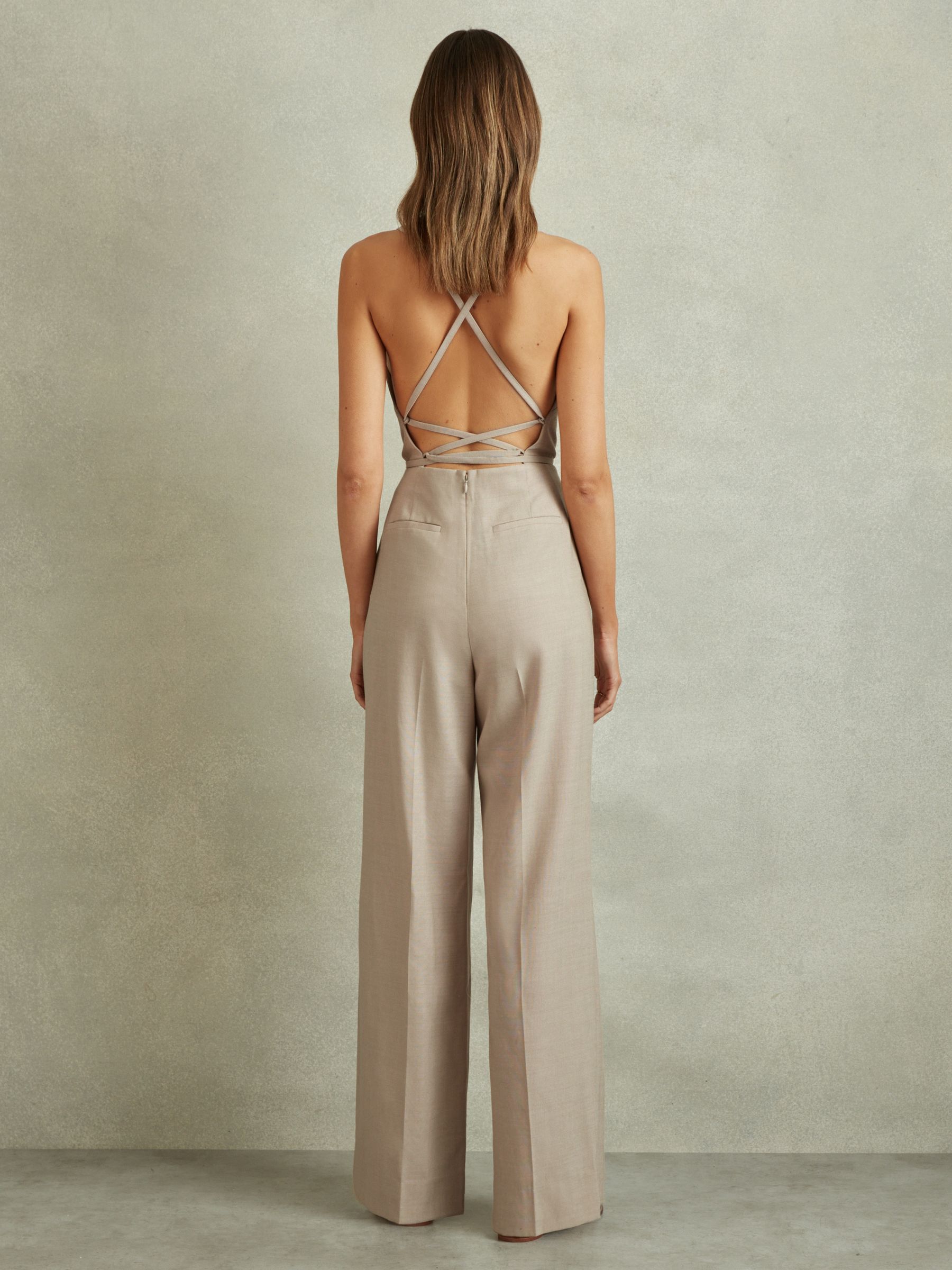 Wool Tailored Strappy Jumpsuit in Neutral